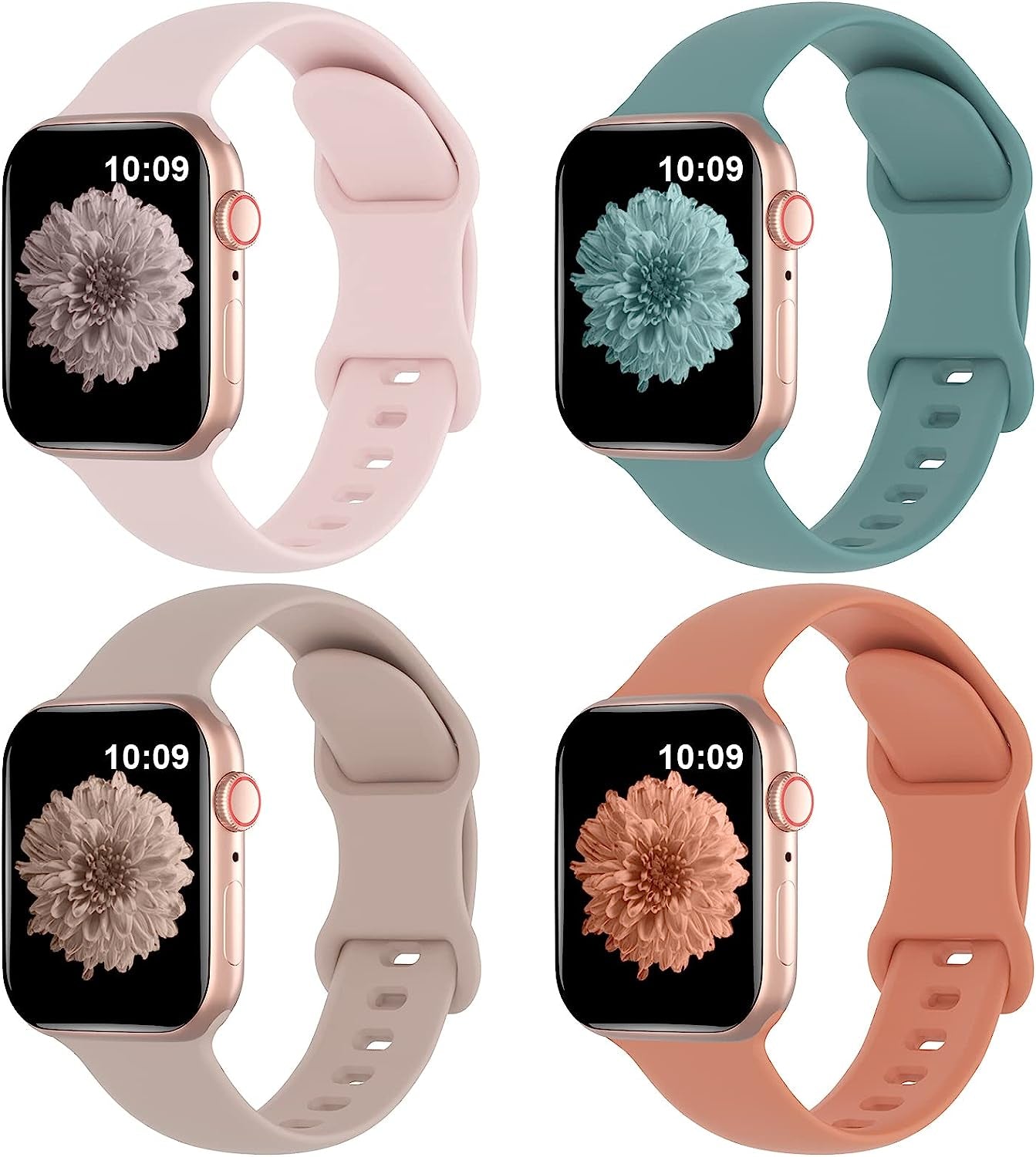 Arctime 4 Pack Silicone Bands Compatible with Apple Watch Band 38Mm 40Mm 41Mm 42Mm 44Mm 45Mm 49Mm, Soft Sport Breathable Strap Replacement Wristbands for Iwatch Ultra Series 8 SE 7 6 5 4 3 2 1  Arctime Sand Pink/Cactus/Milk Tea/Brown 42/44/45/49mm 