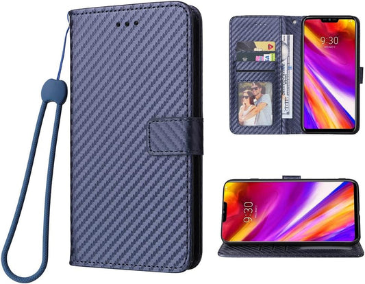 Compatible with LG G7 Thinq Wallet Case Wrist Strap Lanyard and Leather Flip Card Holder Stand Cell Phone Cover for LGG7 One G 7 plus LG7 Fit Lg7Thinq 7G Thin Q G7+ G7Thinq Lgg7Thinq Women Men Blue  WWAAYSSXA   