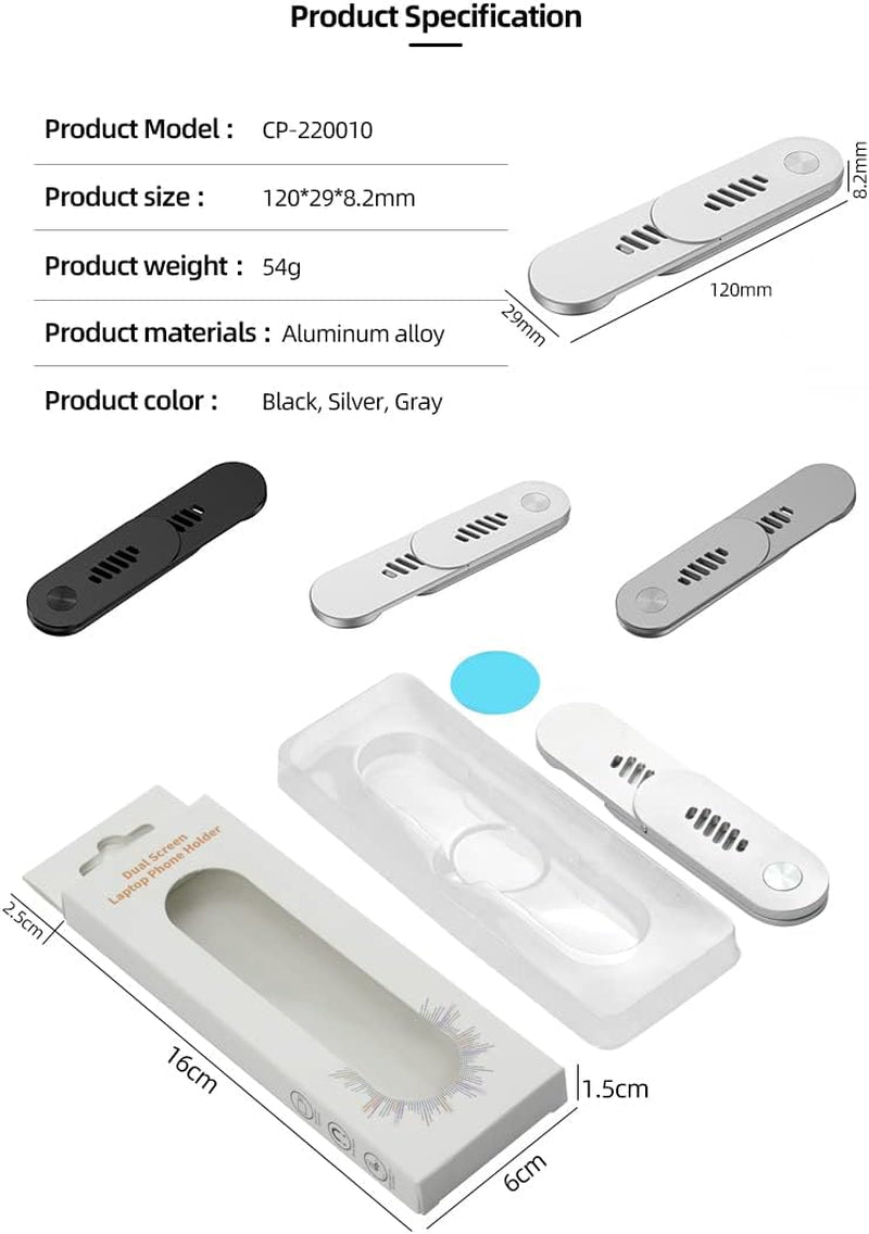 Jumping Frog Laptop Phone Holder, Adjustable Monitor Phone Mount, Iphone Monitor Mount Expansion Bracket, Slim Foldable Laptop Phone Mount for Iphone 14/13 Series / 12 Pro Max/ 12 Pro/ 12 Mini Silver  Jumping frog   