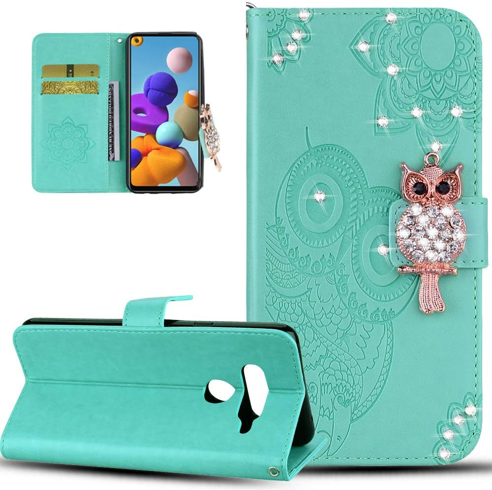 ISADENSER Case for LG V40 Thinq, LG V40 Thinq Case for Women Glitter Bling Diamond Case with Cards Slot Cash Pockets Embossing PU Leather Flip Wallet Case for LG V40 Thinq, Crystal Owl Brown YK  ISADENSER Green  