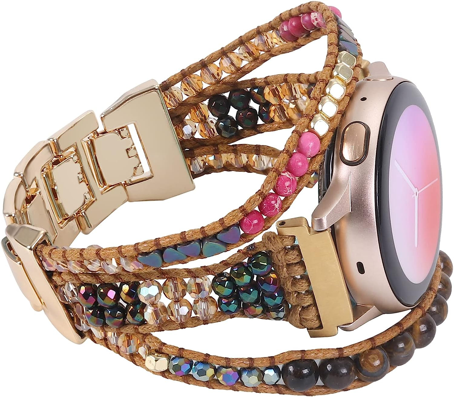 20Mm Boho Beaded Bracelet for Samsung Galaxy Watch 4/5 Band/Active 2 Watch Bands 40Mm 44Mm, Galaxy Watch 5 Pro Band, Multilayer Wraps Natural Stone Strap for Watch 4 Classic 42Mm 46Mm/Watch 3 41Mm  WONMILLE   