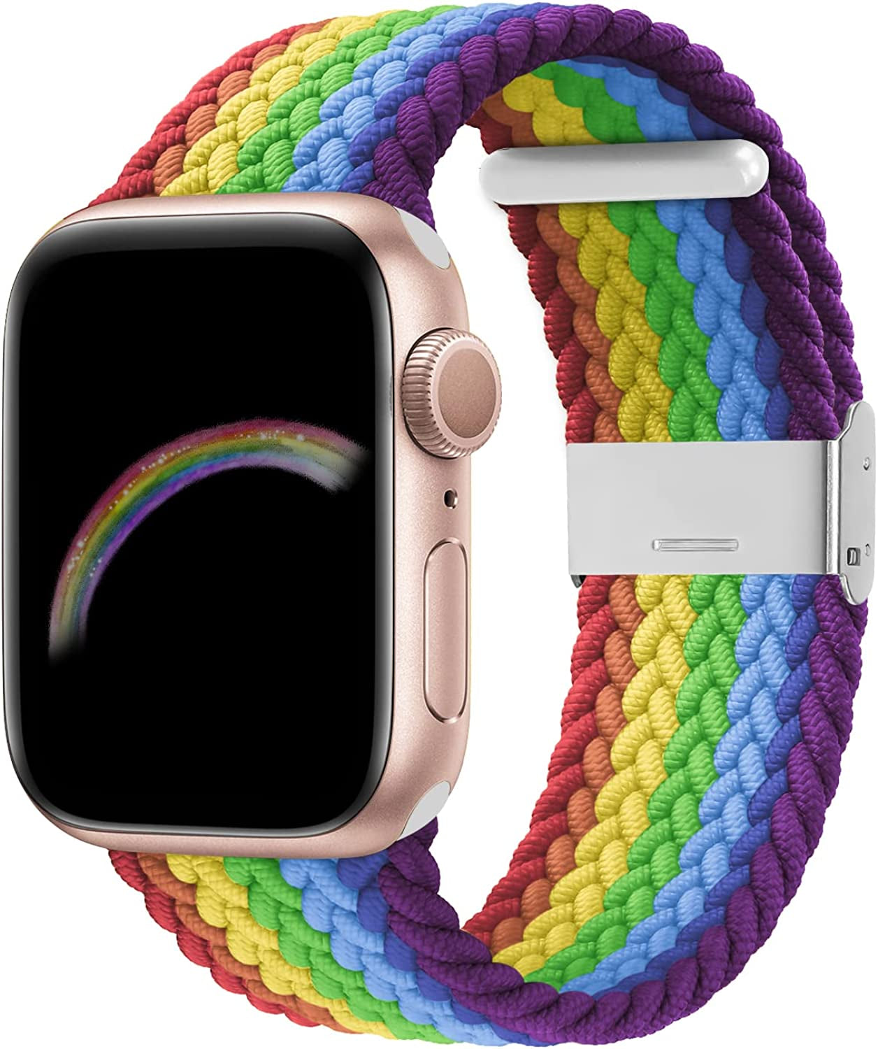 Bagoplus Compatible with Apple Watch Iwatch Bands 49Mm 38Mm 40Mm 41Mm 42Mm 44Mm 45Mm Women Men, Adjustable Braided Solo Loop Stretchable Elastics Sport for Iwatch Series 8/7/6/Se/5/4/3/2/1/Ultra  Bagoplus 2-Rainbow 42mm/44mm/45mm/49mm - 5.5"-8.5" 