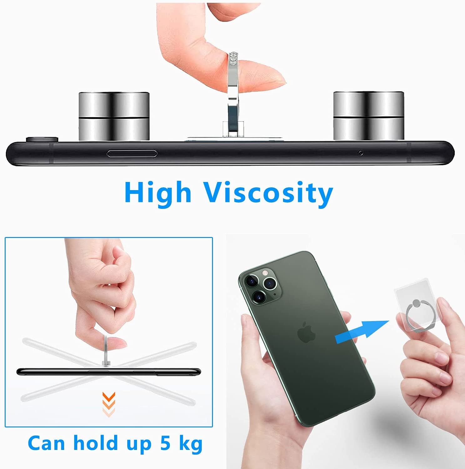 VOVIGGOL Cell Phone Ring Holder Stand 5 Pack, Transparent Phone Ring Holder Finger Kickstand 360° Degree Rotation Clear Phone Ring Grip Compatible Iphone Cellphone Phone Case (Round)  VOVIGGOL   