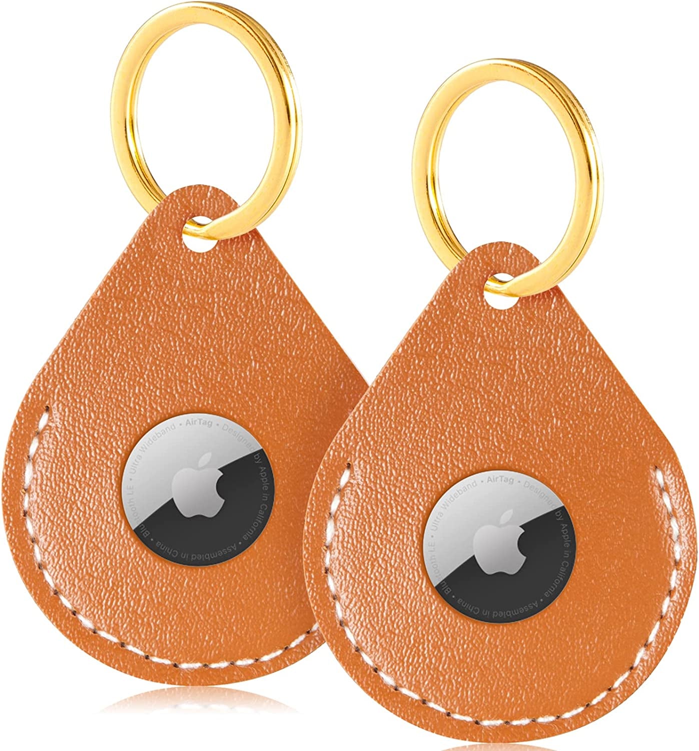 FOREVERFLYBIRD 4 Pack Airtag Holder Leather Case Air Tag Cover Keychain GPS Tracker Remote Finder Key Travel Backpack Pet Locator,Grey,White,Pink,Red  FOREVERFLYBIRD Brown-2Pack  