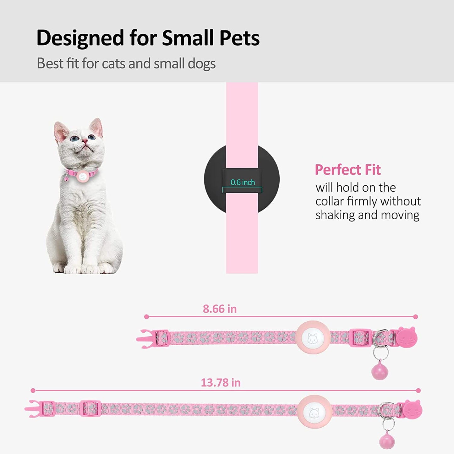 Airtag Cat Collar with Breakaway Bell, Reflective Paw Pattern Strap with Air Tag Case for Cat Kitten and Extra Small Dog (Pink Reflective Paw)  Kuaguozhe US   