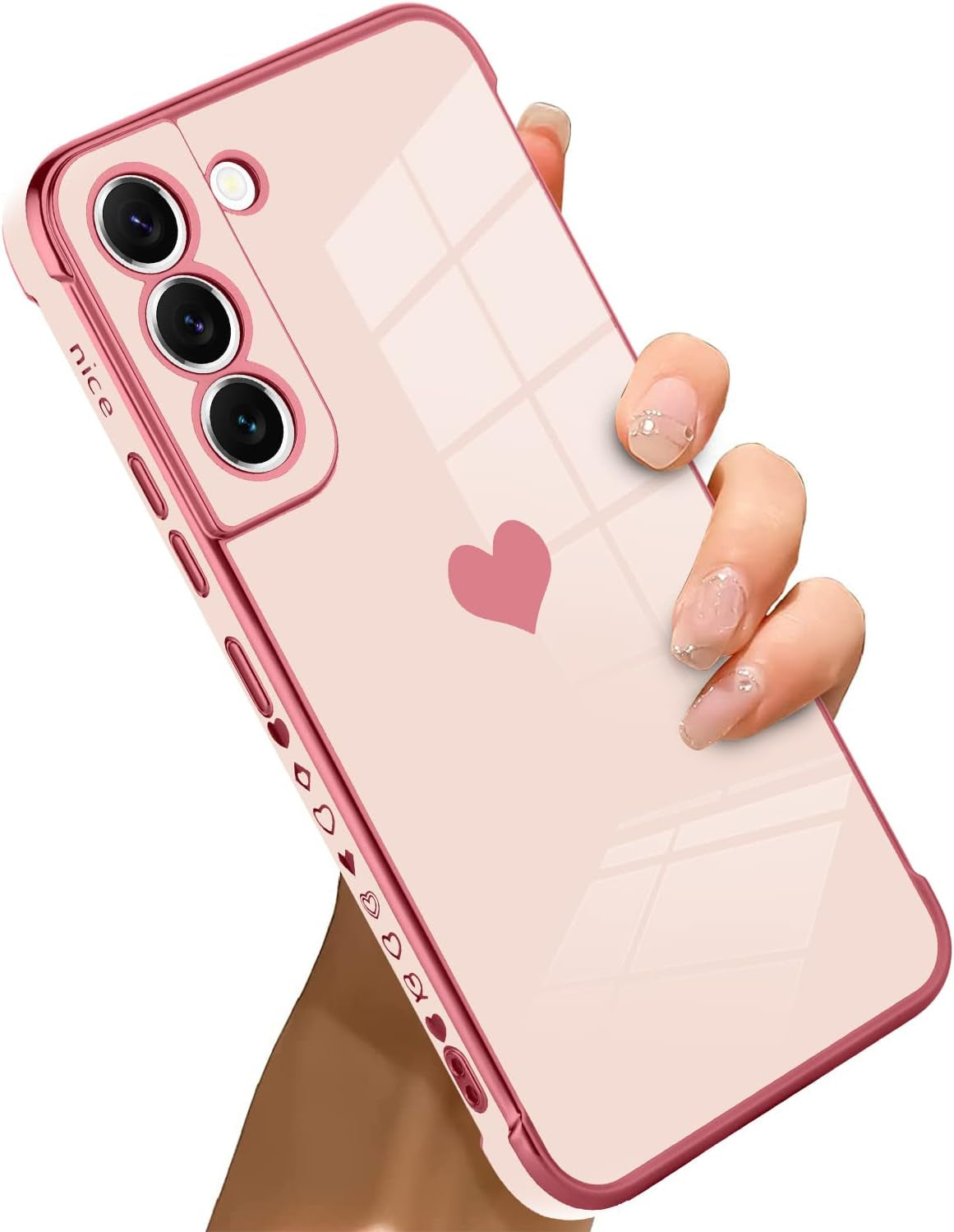Bonoma Compatible with Samsung Galaxy S21 plus Case Love Heart Plating Luxury Elegant Case Camera Protector Soft TPU Shockproof Protective Cover Galaxy S21 plus Case -Black  Bonoma Pink  
