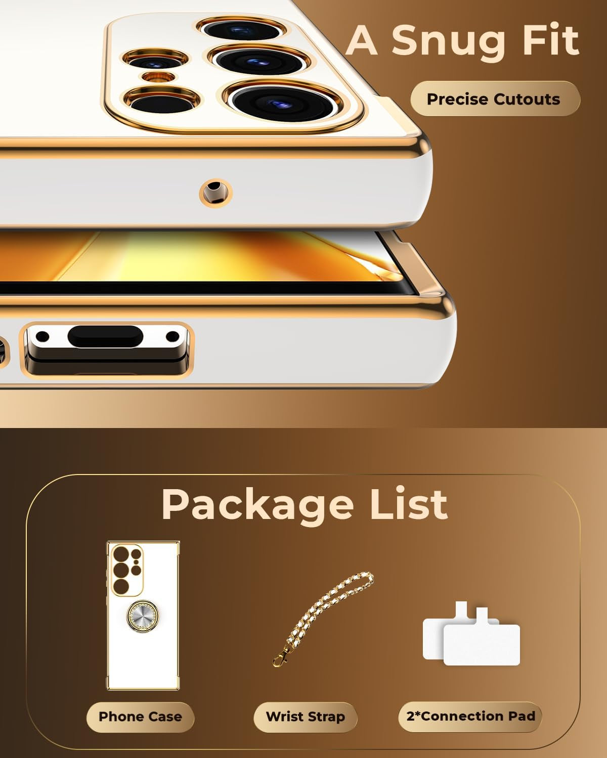 Miss Arts for Samsung Galaxy S22 Ultra Case, Ring Holder Stand Luxury Bling Electroplated Phone Case with Strap, Cute Soft TPU for Samsung S22 Ultra Cover for Women Girls, White  Miss Arts inc   