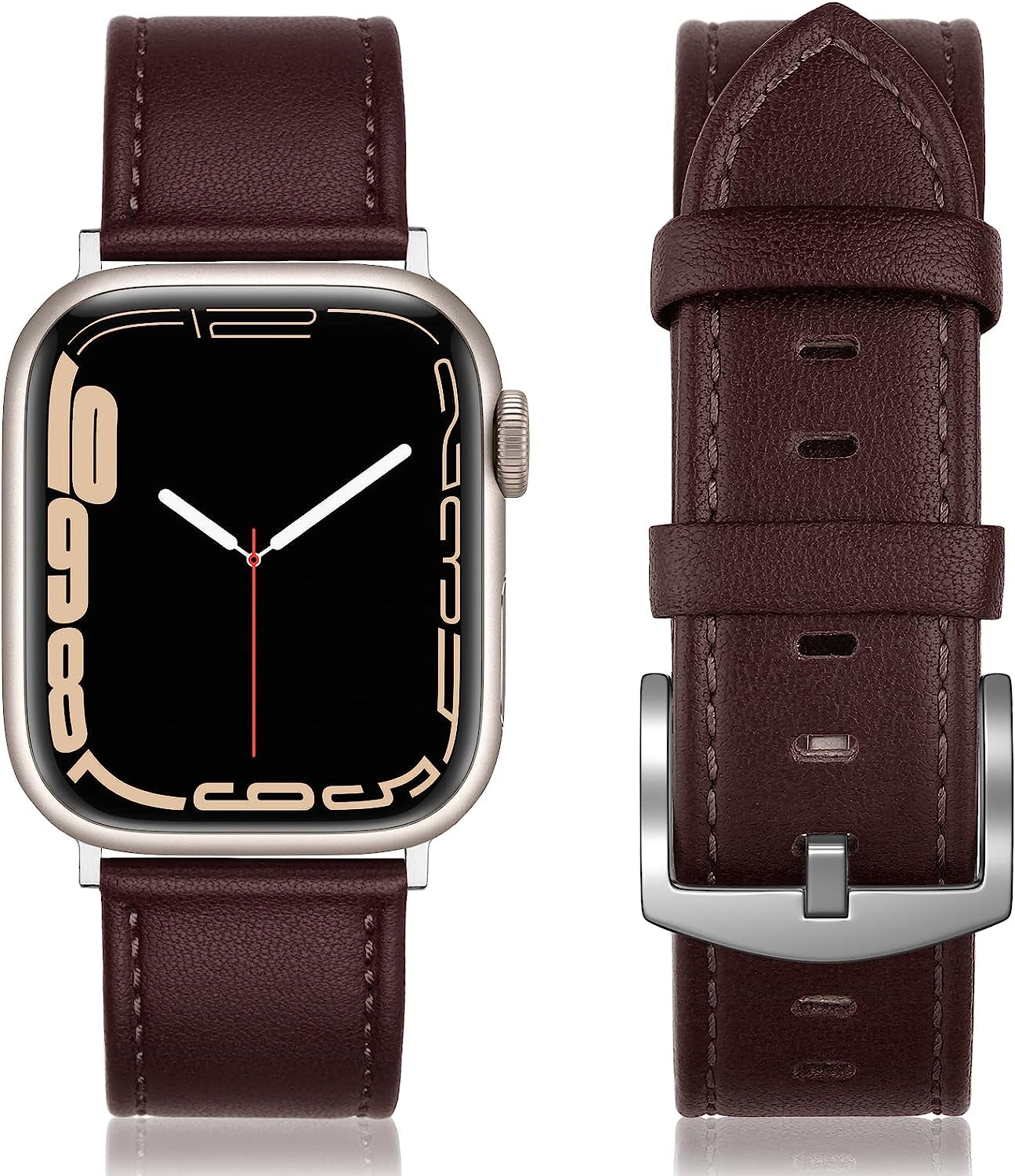 SWEES Leather Band Compatible with Apple Watch Bands 45Mm 42Mm 44Mm Men Women, Vintage Genuine Leather Wristband Replacement Band Compatible for Iwatch Series 8 7 6 5 4 3 2 1 SE Retro Walnut  SWEES Coffee Brown 42mm / 44mm / 45mm 