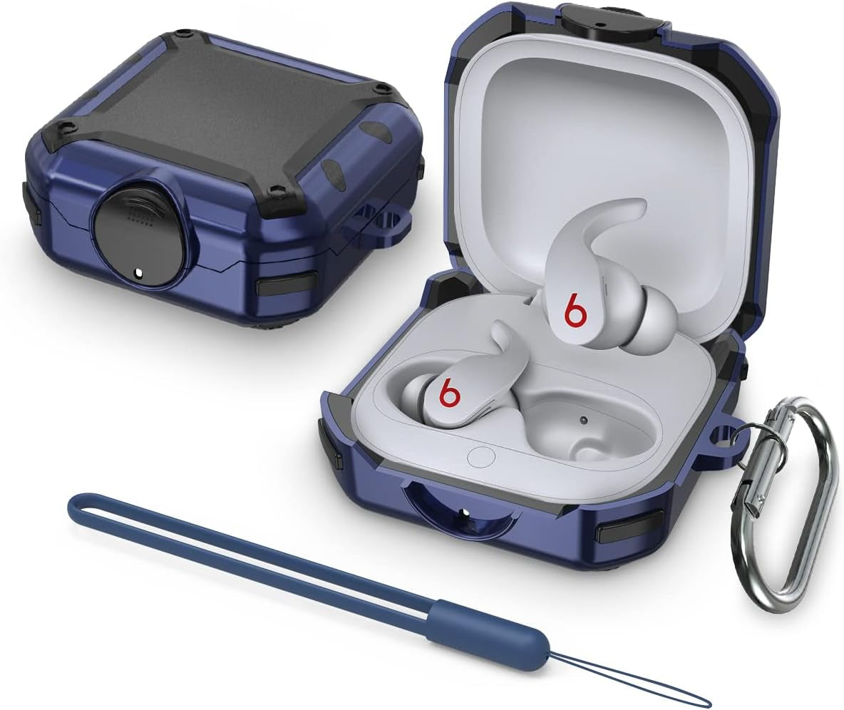 [With Lock] Case Cover for Beats Fit Pro Case 2021, Shock-Absorbing Protective PC+TPU Security Lock Cases Compatible with Beats Fit Pro with Keychain/Lanyard/Cleaning Brush (Black)  TOLUOHU Blue  