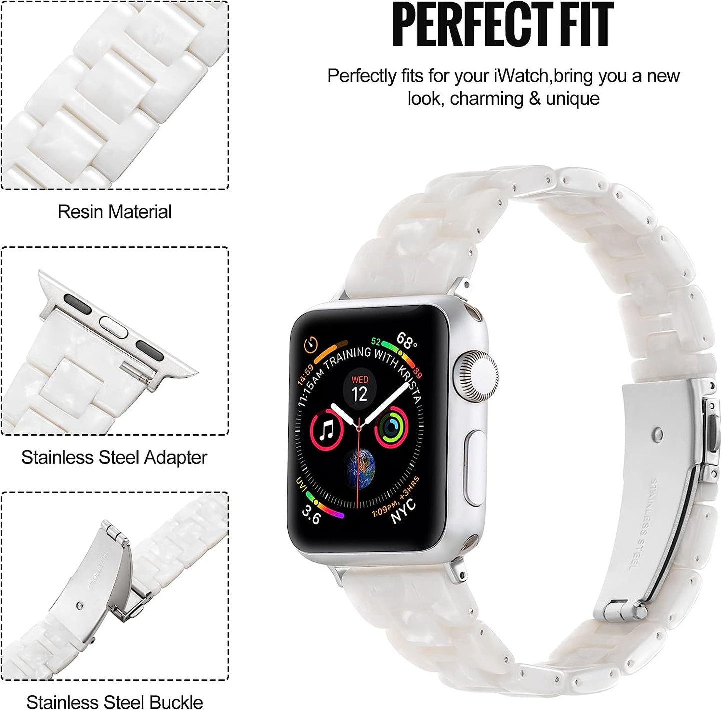 Sangaimei Light Fashion Resin Apple Watch Band with Stainless Steel Buckle Compatible Apple Watch Band 45Mm 44Mm 42Mm 41Mm 40Mm 38Mm Replacement Iwatch Series 8 7 6 5 4 3 2 1 SE for Women Starlight  SaNgaiMEi   