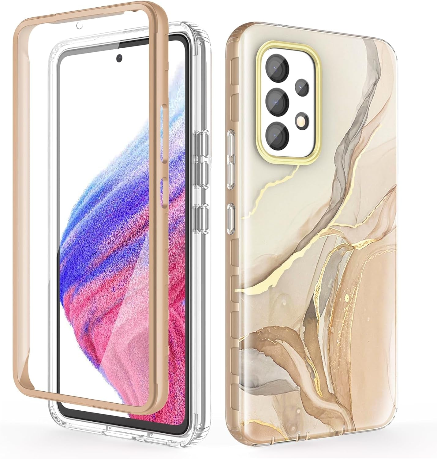 Chvelop Case Compatible with Samsung Galaxy A53 5G (2022 Released), Marble Stylish Slim Soft TPU, Full Body Protective with Built-In Screen Protector, Shockproof Cover for A53, 6.5 In, River/Purple  Chvelop Brown  Golden Samsung Galaxy A53 5G 