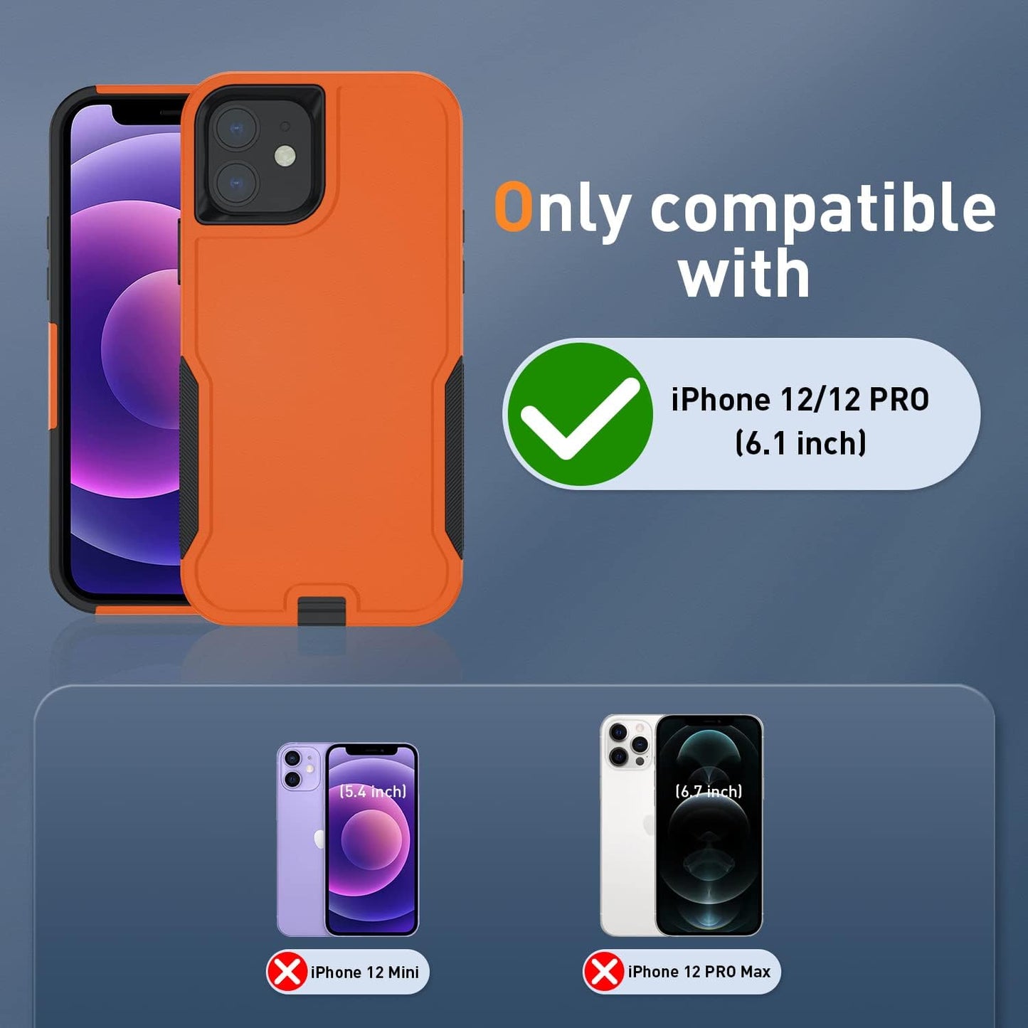 Xmon for Iphone 12 Case [Shockproof] [Dropproof] [Tempered Glass Screen Protector with Camera Lens Protector] Heavy Duty Phone Case Cover for Apple Iphone 12 and Iphone 12 Pro 6.1 Inch (Orange)  Xmon   