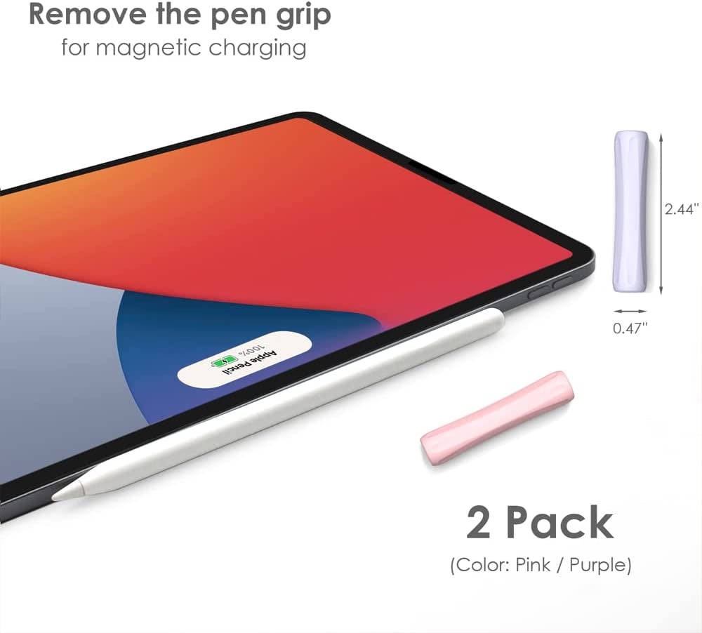 Proelife 2-Pack Ergonomics Grip Holder Anti-Rolling Protective Sleeve Cover for Apple Pencil 2Nd & 1St Gen 2022-2018 Ipad Pro 12.9'' 11''/Air 10.9'' Stylus Accessory Kits (Pink/Purple)  ProElife   