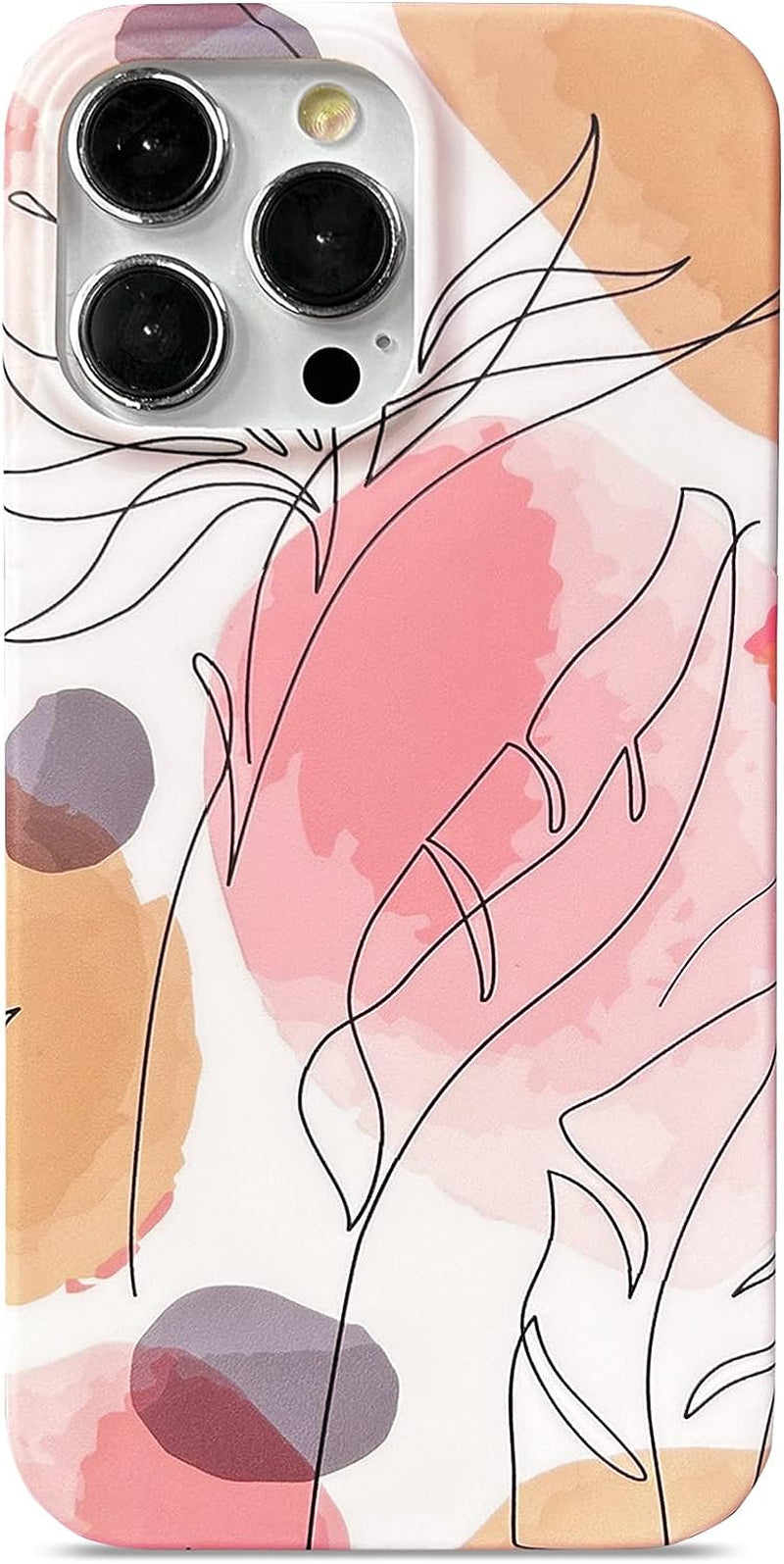 J.West Iphone 14 Pro Case 6.1, Aesthetic Watercolor Minimalist Boho Modern Abstract Prints Slim Geo Line Plant Palm Leaf Pattern Blue Pink Soft TPU Shockproof Cover Protective Phone Case for Women  J.west Orange Pink  