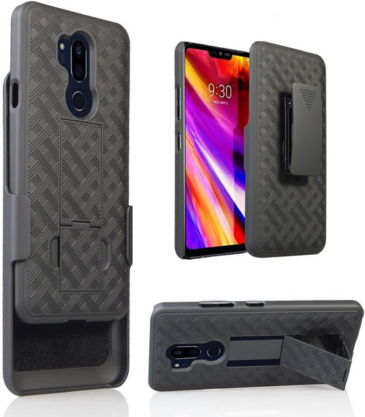 LG G7 Case, LG G7 Thinq Case, Belt Clip Holster Cover Shell Kickstand Criss Cross Black New Plaid Design for LG G7, LG G7 Thinq  Golden Sheeps   