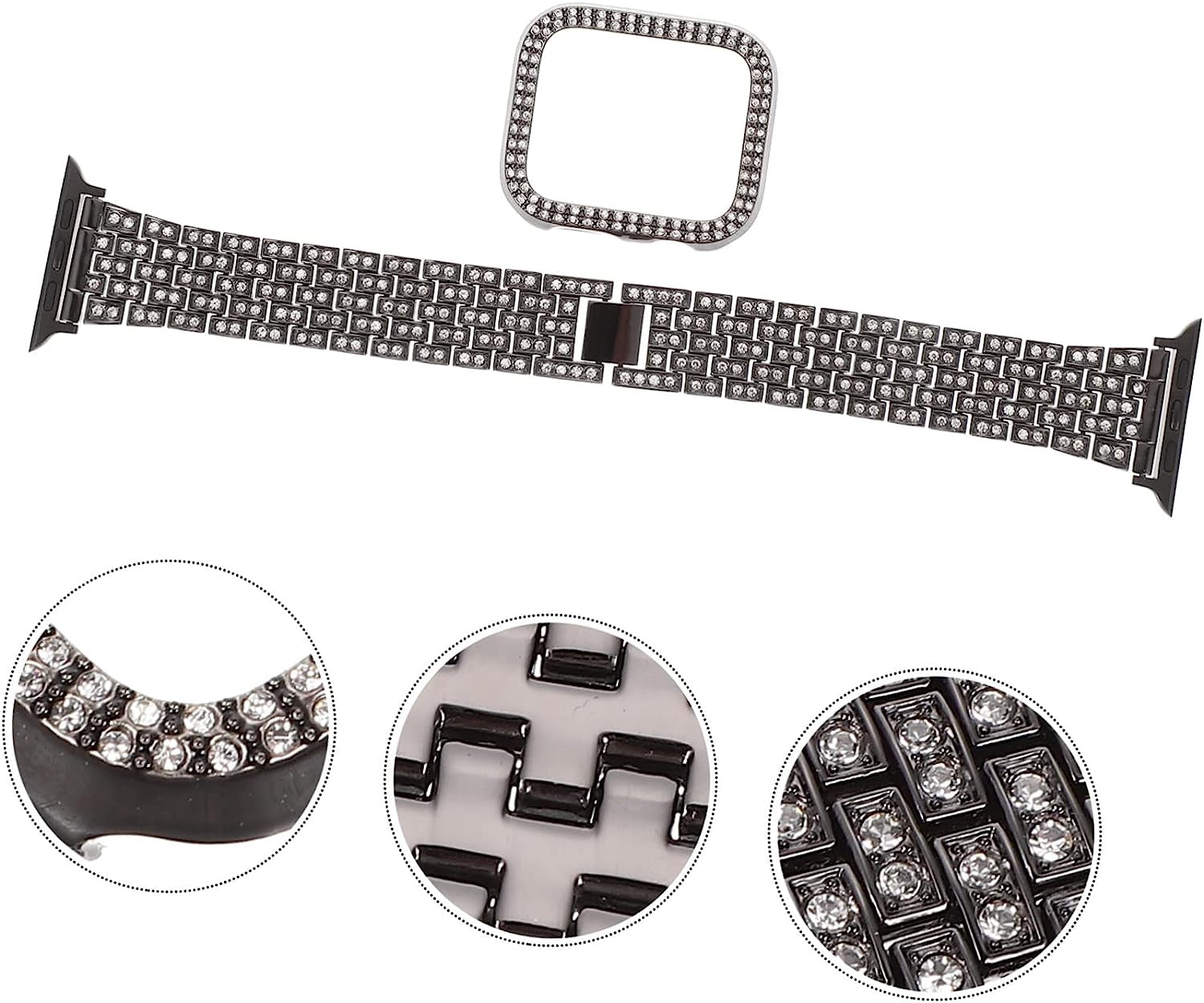 Mikikit Aplple Watch Bands 4 Sets Anti- Decorative Watch Case Band Watchband Anti-Slip Anti-Skid Portable Belt Rhinestone Metal of Replacement Replaceable Strap Slip  Mikikit   