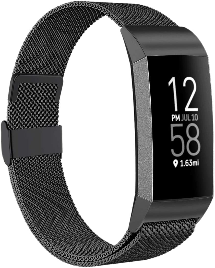 ZWGKKYGYH Metal Bands Compatible with Fitbit Charge 4/Charge 3/Charge 3 SE, Stainless Steel Mesh Magnetic Band Replacement Accessories Bracelet Strap for Women Men, Silver Small  ZWGKKYGYH Black Small: 5.5" - 7.9" 