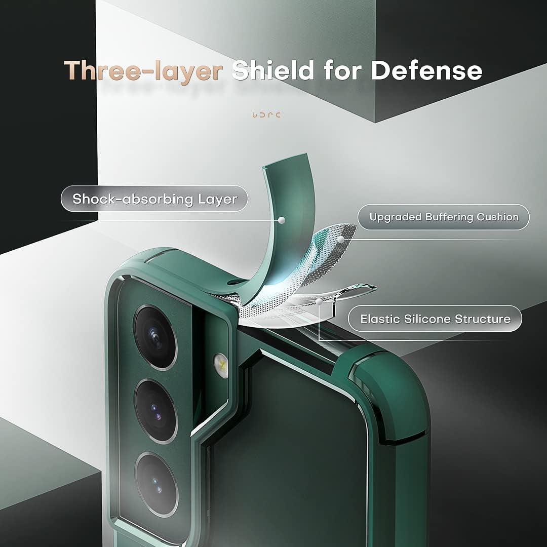 TOCOL [5 in 1 for Samsung Galaxy S22 Case 6.1 Inch, with 2 Pack Screen Protector + 2 Pack Camera Lens Protector, Translucent Matte Back [Military Grade Protection] Case for Galaxy S22 5G, Green  TOCOL   