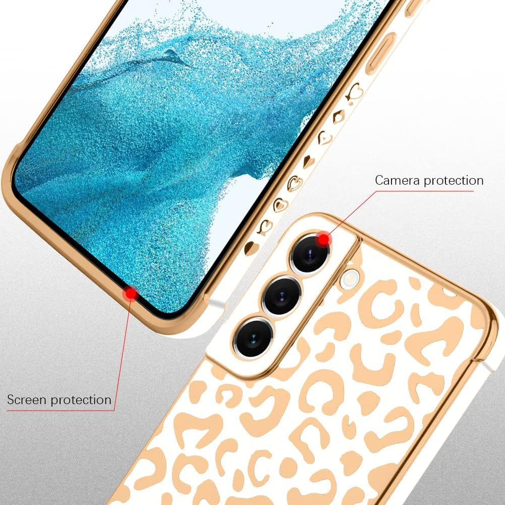Bonoma for Samsung Galaxy S22 5G Case Leopard Plating Electroplate Luxury Elegant Case Camera Protector Soft TPU Shockproof Protective Corner Cover Galaxy S22 5G Case -White  Bonoma   