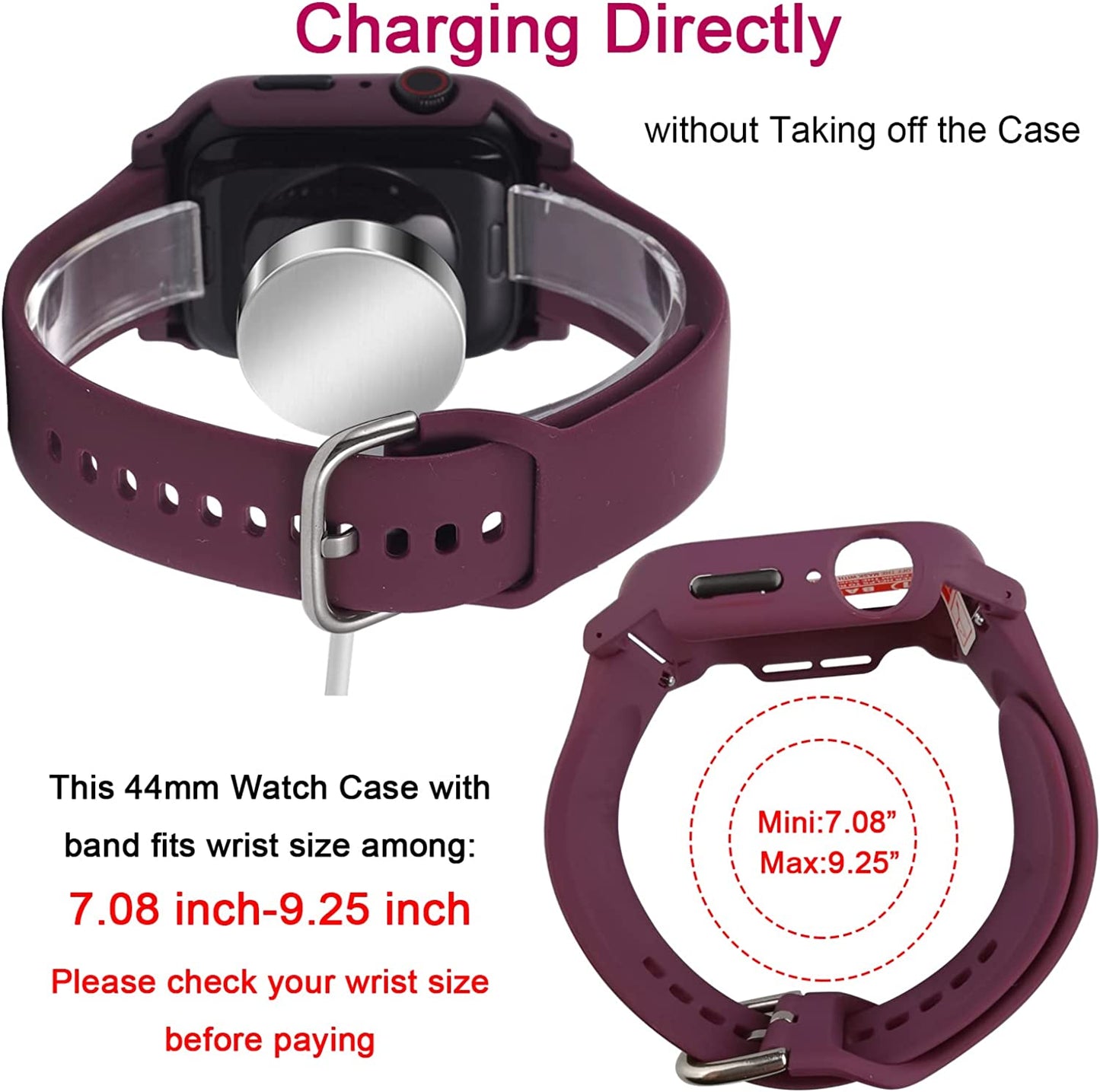 3 in 1 for Apple Watch Band with Case Built-In Screen Protector,Smartwatch Silicone Men Women Sport Wrist Strap & PC Hard Bumper Cover & Tempered Glass Screen Protector for Iwatch SE Series 8 7 6 5 4  Lasllaves   