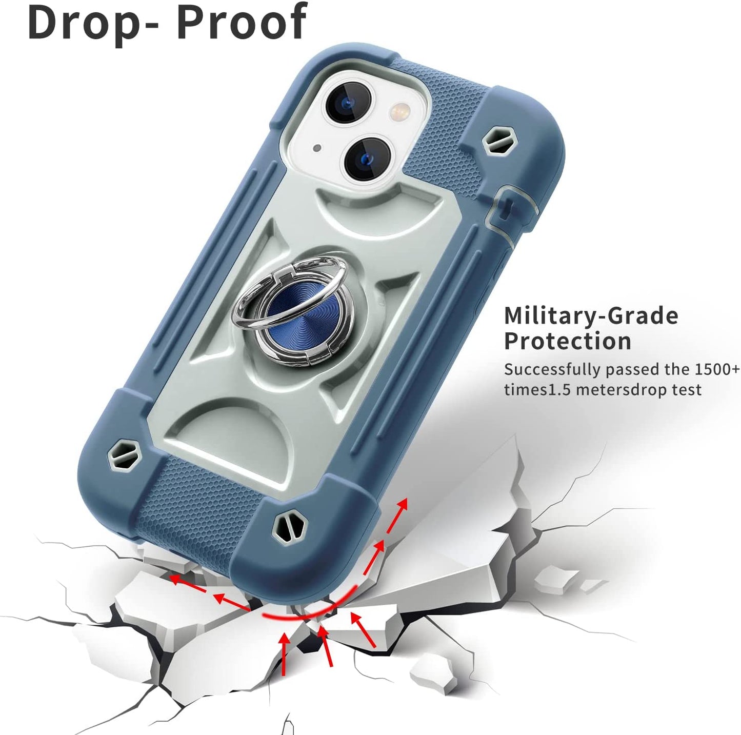 MARKILL Compatible with Iphone 14 Case/Iphone 13 Case 6.1 Inch with Built-In 360°Rotating Ring Stand, Military Grade Drop Protection Full Body Rugged Heavy Duty Protective Durable Cover. (Blue)  MARKILL   