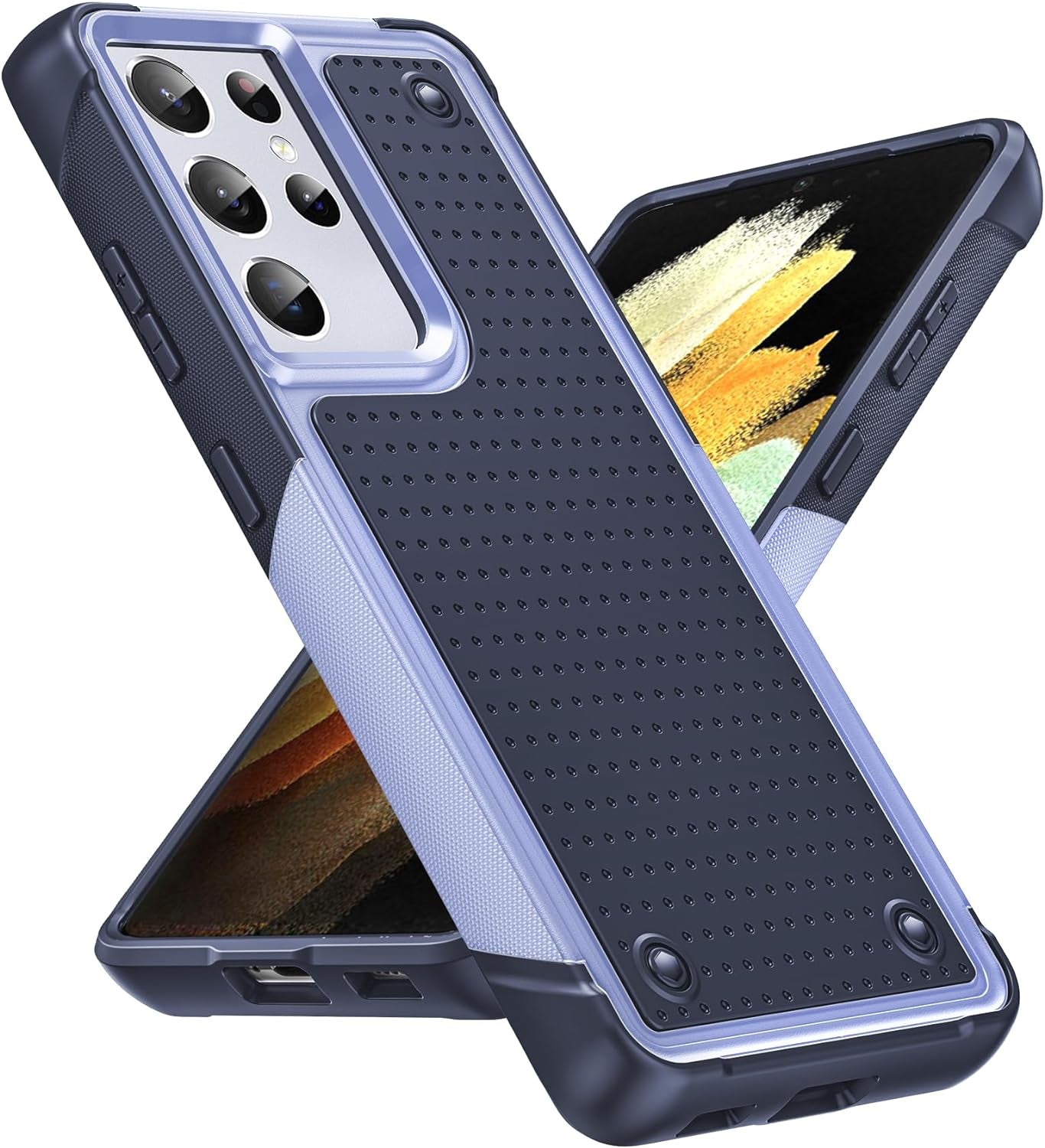 Leyi for Samsung S21 Ultra Case, Samsung Galaxy S21 Ultra Case 5G, Shockproof Heavy Duty Dual Layer Protective Hard PC Textured Back & Soft Bumper Case Cover for Galaxy S21 Ultra, Grey  LeYi Purple Samsung Galaxy S21 Ultra 5G 