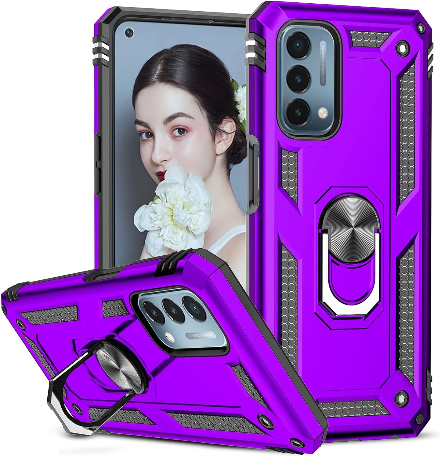 Leyi for Oneplus Nord N200 5G Case, Nord N200 5G Case, [Military Grade] Heavy Duty Shockproof Protective Phone Case with Magnetic Car Mount Ring Kickstand for Oneplus Nord N200 5G, Black  LeYi Purple No Screen Protector  