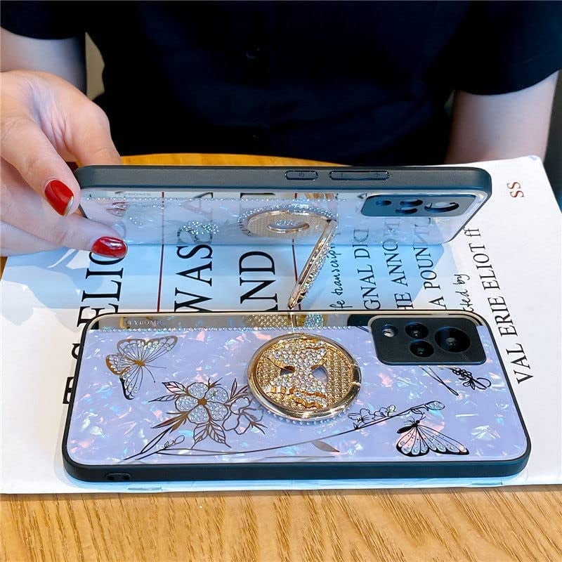 Topwin Kickstand Case, Cute Marble Conch Shell Floral Butterfly with Ring Stand Elegant Shockproof Protective Cover for Girls Women for Samsung Galaxy S22 plus (Rose Gold)  Topwin   