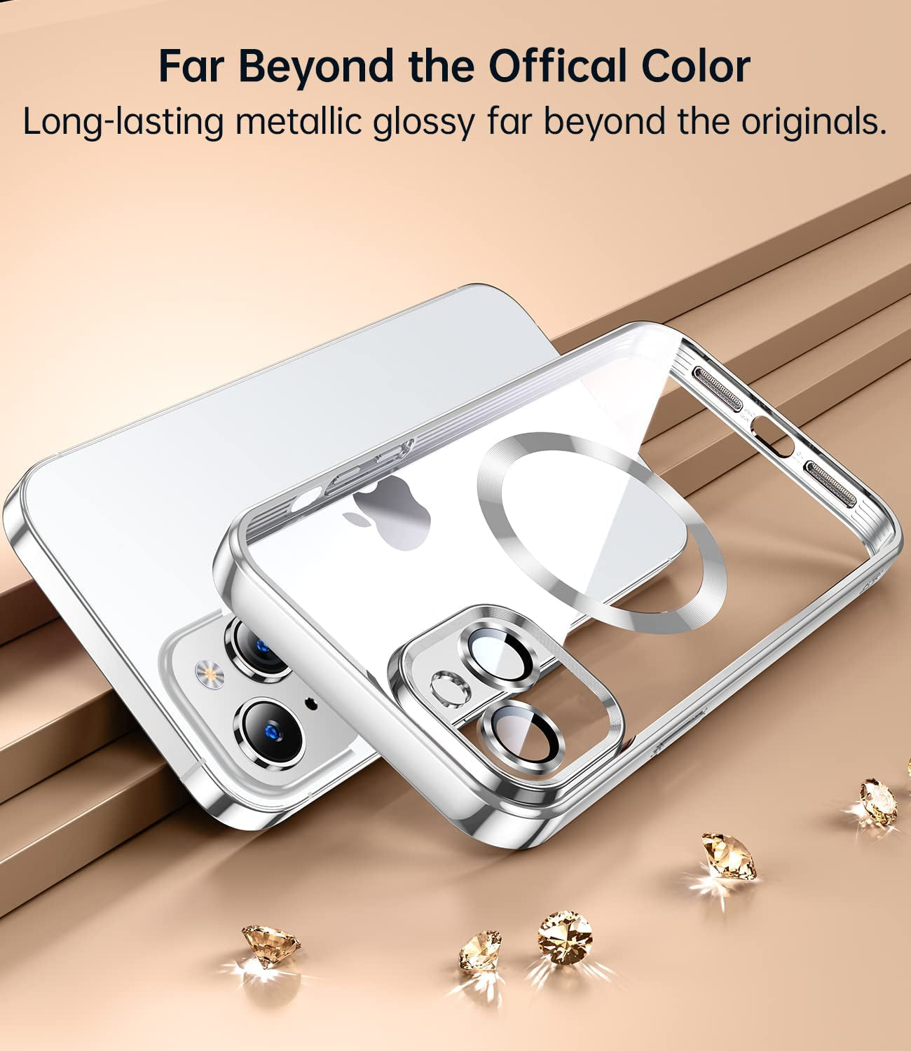 JUESHITUO Magnetic Matallic Glossy Clear for Iphone 14 Case with Full Camera Cover Protection [No.1 Strong N52 Magnets] [Military Grade Drop Protection] for Women Girls Phone Case (6.1")-Silver  JUESHITUO   