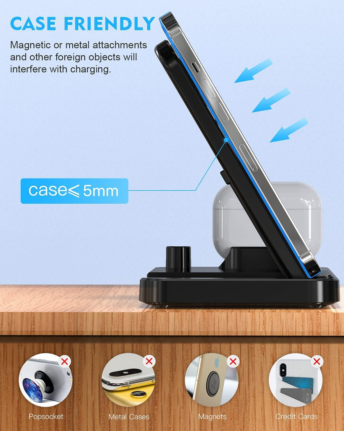 Wireless Charging Station - 4 in 1 Wireless Charger Charging Stand Compatible with Iphone 14 plus Pro Max 13 Pro Max 12 Pro Max SE 11Pro X XR Xs Max 8 plus - Apple Watch Series Airpods 1 2 3 Pro  ESTAVEL   