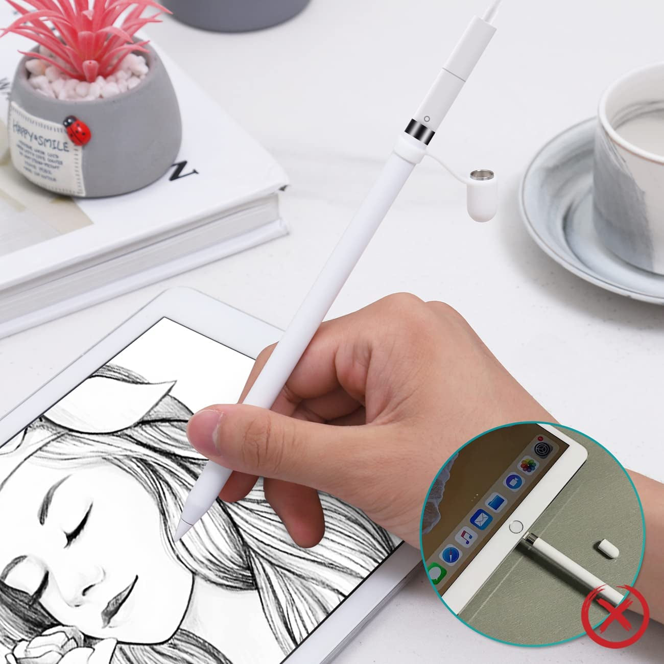 Charger Adapter and Magnetic Replacement Cap for Apple Pencil 1St Generation (Accessories with Adapter Tether and Silicone Protective Cap Holder Compatible with Apple Pen 1St Gen)  Hiicopa   