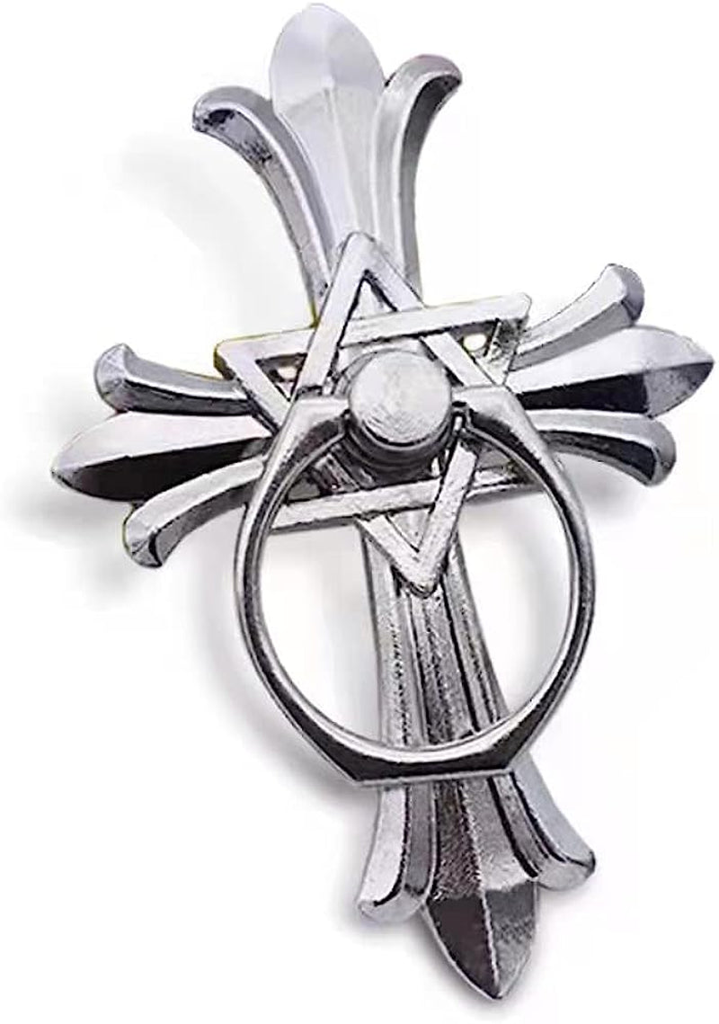 Cell Phone Ring Stand Holder Grip, 360° Cell Phone Ring Holder Stand Finger Kickstand, Cell Phone Ring Grip Holder for Back of Phone, Cell Phone Ring Grip Stand Silver Black Rose Gold  Mheijo Cross Silver  