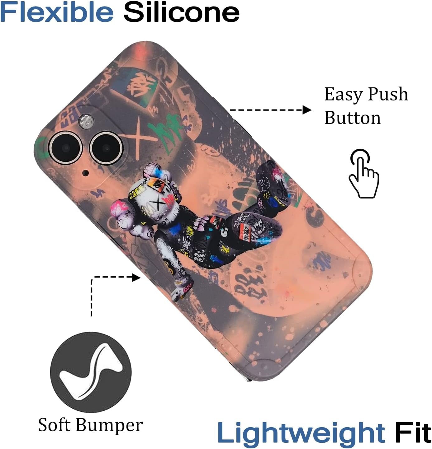 DOWINTIGER Iphone 14 plus Case Graffiti Street Fashion for Boys Kids Teens, Cartoon Hip Hop Anime Character Shockproof TPU and IMD Protection Designer Case for Iphone 14 Plus  DOWINTIGER   