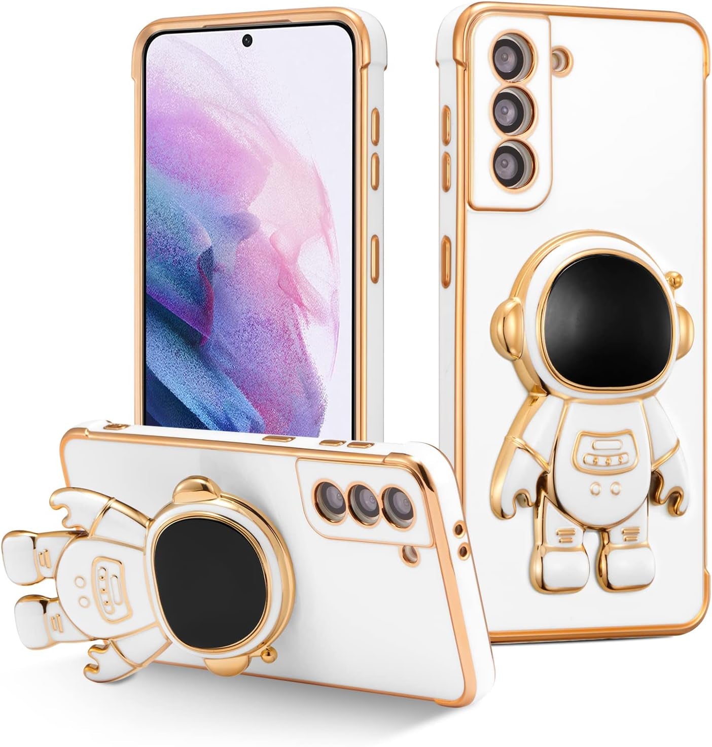 RALEAVO for Samsung Galaxy S21 plus Case Cute 6D Astronaut Case with Stand Function Luxury Plating Case Cover Slim Fit Soft TPU Shockproof Bumper Protective Electroplated Case for Girls Boys,Blue  RALEAVO White  