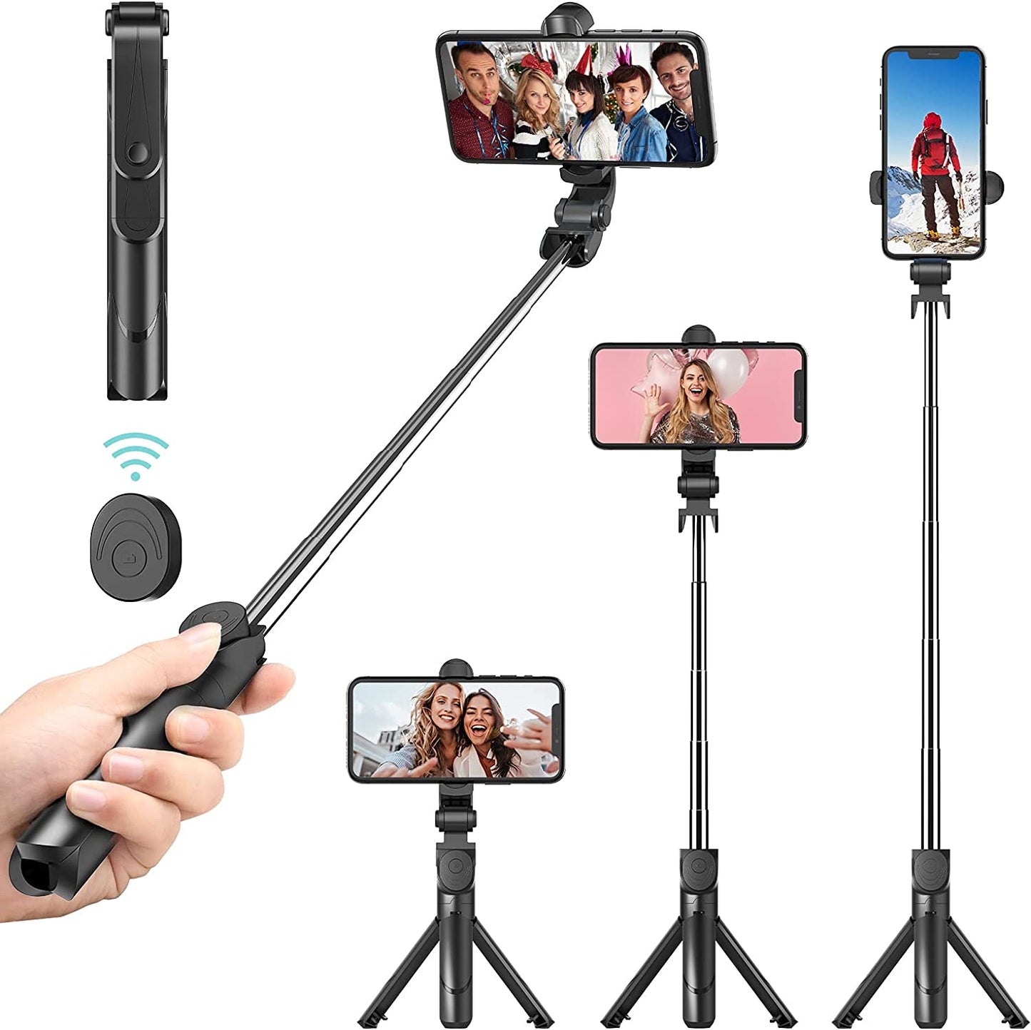 Phone Tripod Stand, Selfie Stick Tripod - Extendable Tripod Stick with Remote - Wireless Selfie Stick Tripod, Portable Tripod for Phone (Black)  AutoYet   