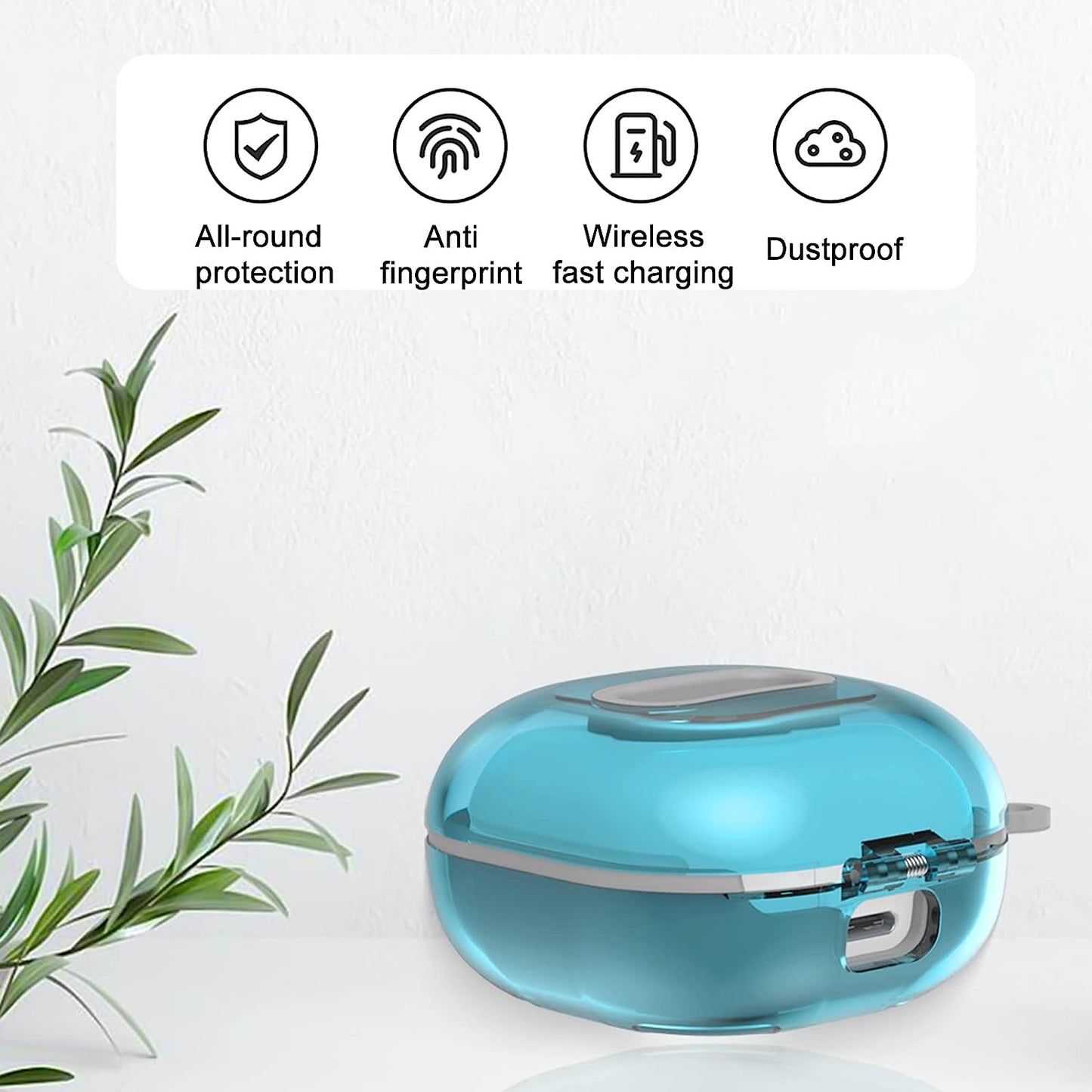 [Upgrade Lock] Case for Samsung Galaxy Buds 2 Pro/Galaxy Buds 2/Galaxy Buds Pro/Galaxy Buds Live, Shock-Absorbing Protective Armor Cover TPU Hard Shell with Carabiner & Lanyard,Clear  VAEKNVG   