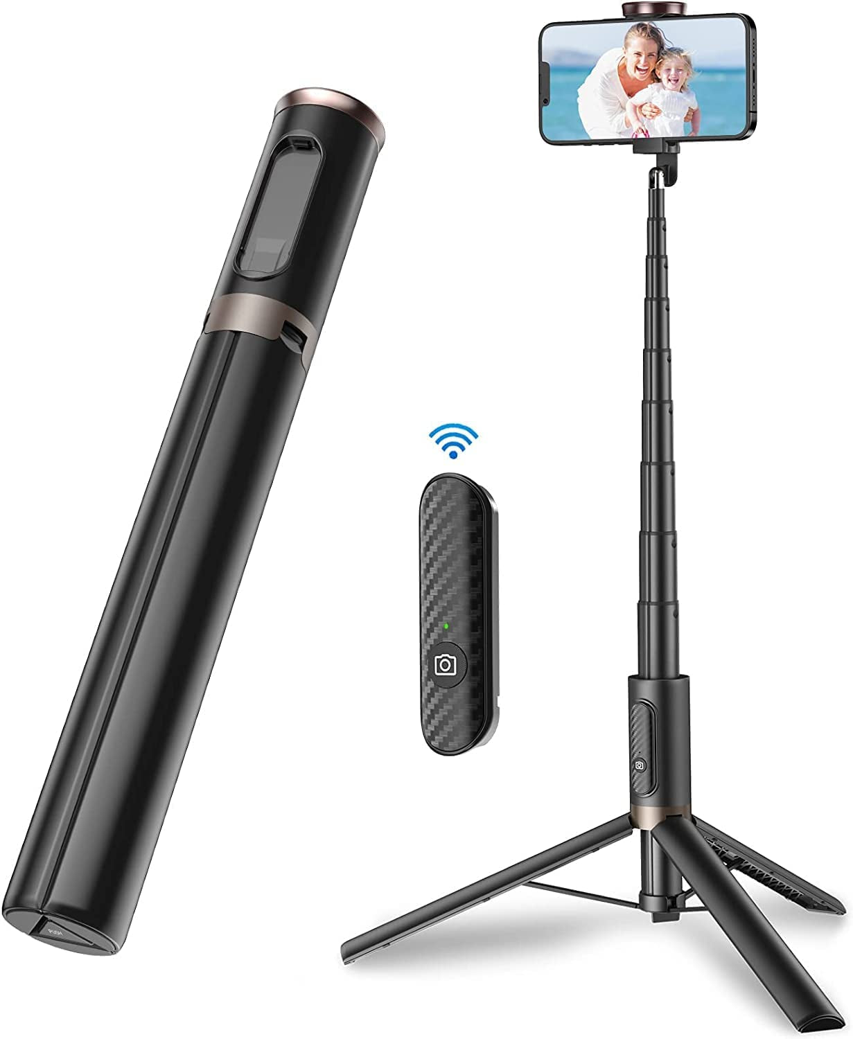 TONEOF 60" Cell Phone Selfie Stick Tripod,Smartphone Tripod Stand All-In-1 with Integrated Wireless Remote,Portable,Lightweight,Extendable Phone Tripod for 4''-7'' Iphone and Android (Black)  TONEOF   