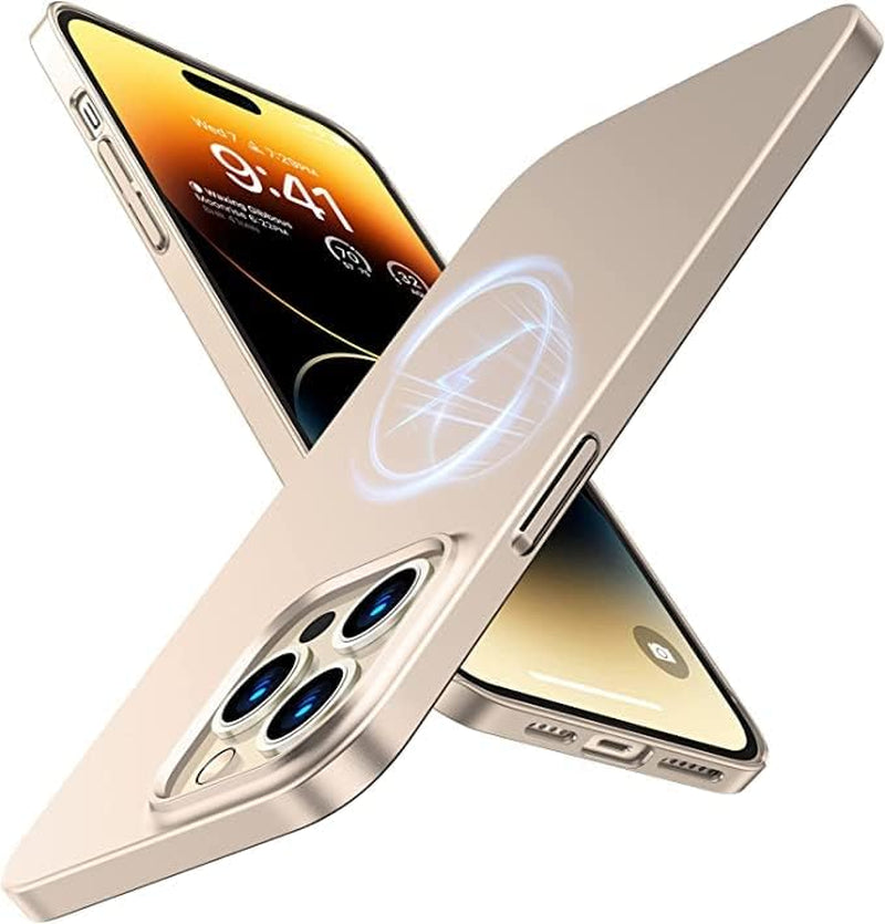 TORRAS Magnetic Slim Fit Designed for Iphone 14 Pro Case, [Ultra Thin as No Case] [Bare Iphone Grip][Compatible with Magsafe] Anti-Scratch Plastic Cover Phone Case for Iphone 14 Pro, Alpine Green  TORRAS C-Elegant Gold  