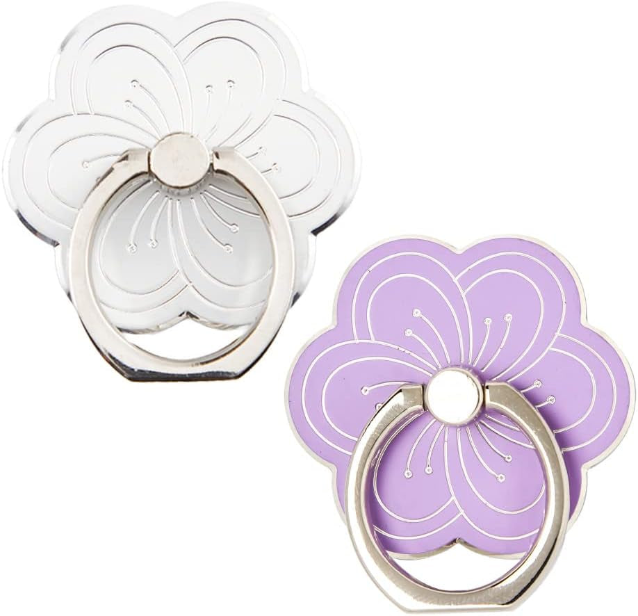 Flower Cell Phone Ring Holder, Zinc Alloy Metal Phone Back Ring Grip for Finger (White)  SUNURS White+Purple  