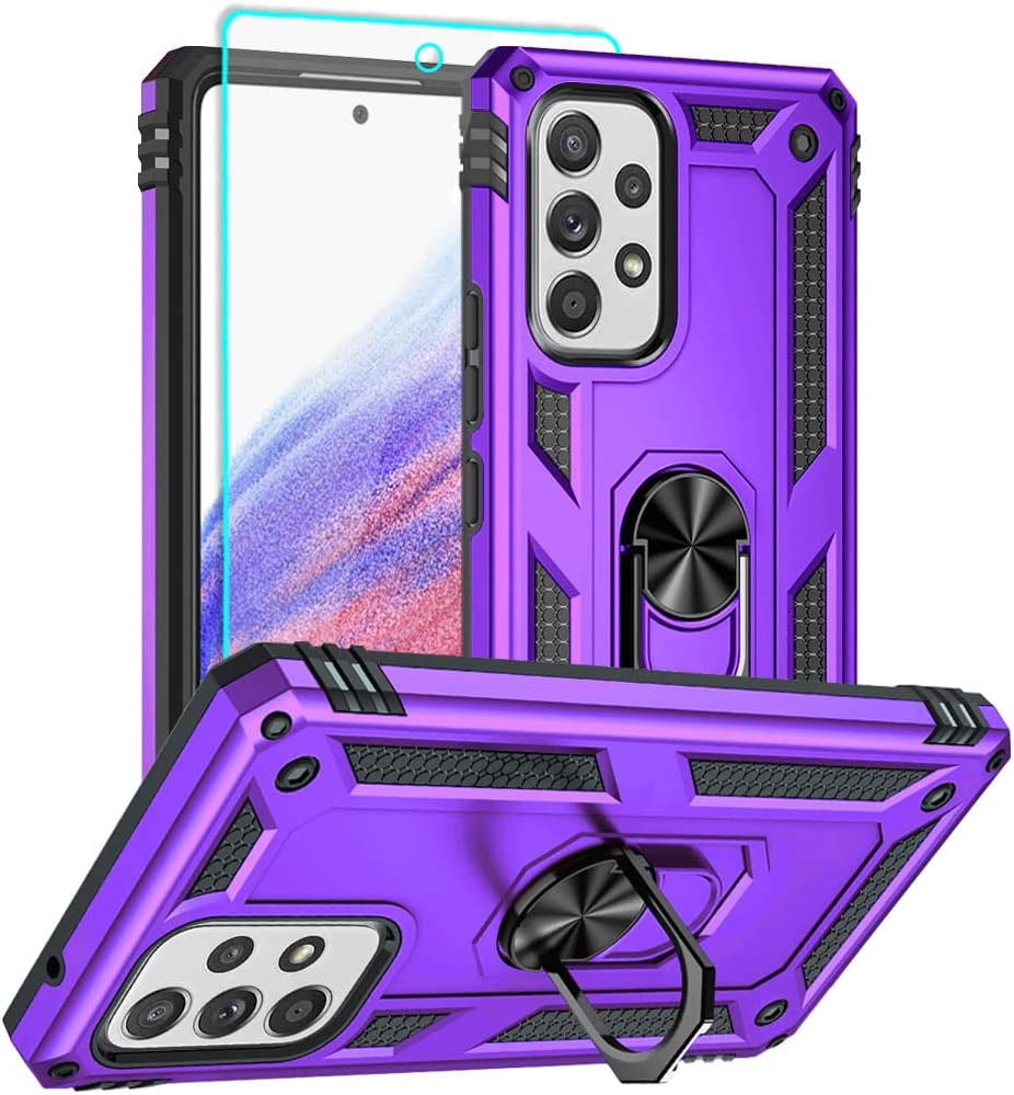 For Samsung A53 5G Case, Galaxy A53 5G Case with HD Screen Protector, [Military Grade 16Ft. Drop Tested] Ring Shockproof Protective Phone Case for Samsung Galaxy A53 5G,Blue  Yanmen Samsung Galaxy A53 5G Case Purple  