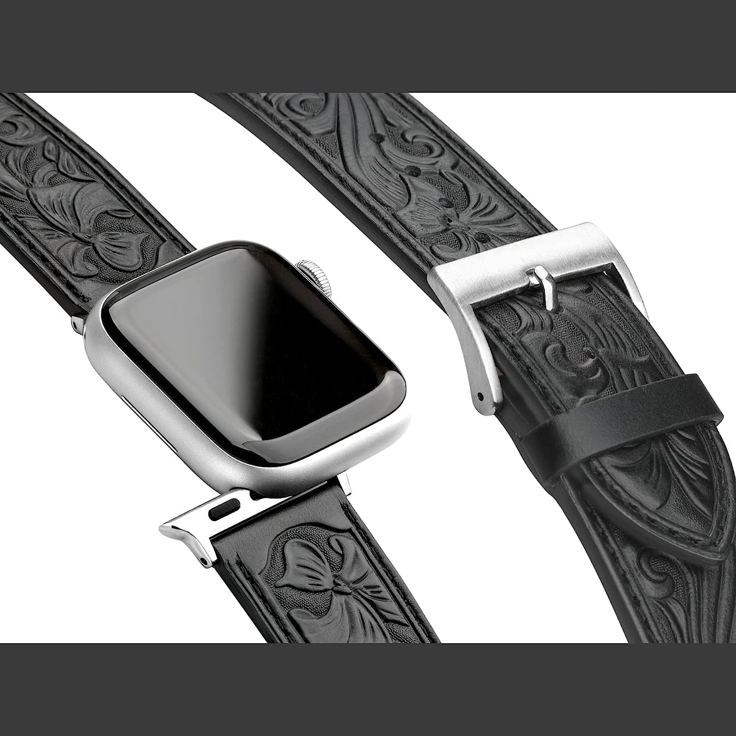 Deeplus for Apple Watch Band 41 Mm / 40 Mm / 38 Mm Series 7 /SE/ 6/5/4/3/2/1,Sunflower Tooled Leather Cowboy Replacement Western Apple Watch Retro Strap Bracelet for Iwatch Men Women  Deeplus   