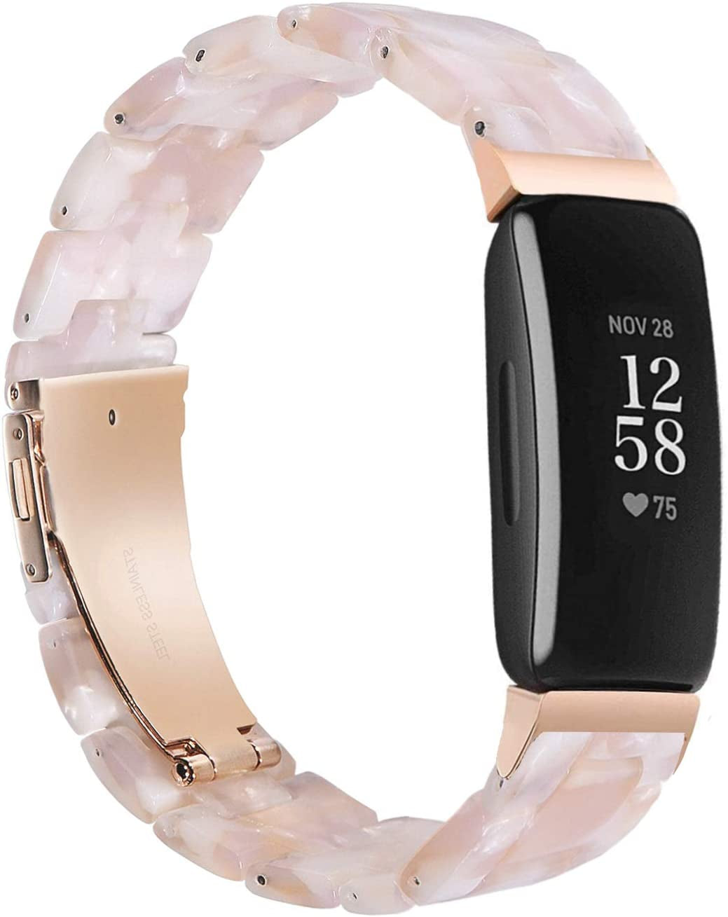 Wongeto Compatible with Fitbit Inspire 2 & Inspire/Inspire HR Bands for Women Girls, Resin Wristband Strap with Stainless Steel Buckle Replacement Bands for Fitbit Inspire Accssorises(White Flower)  Wongeto Pink Flower  
