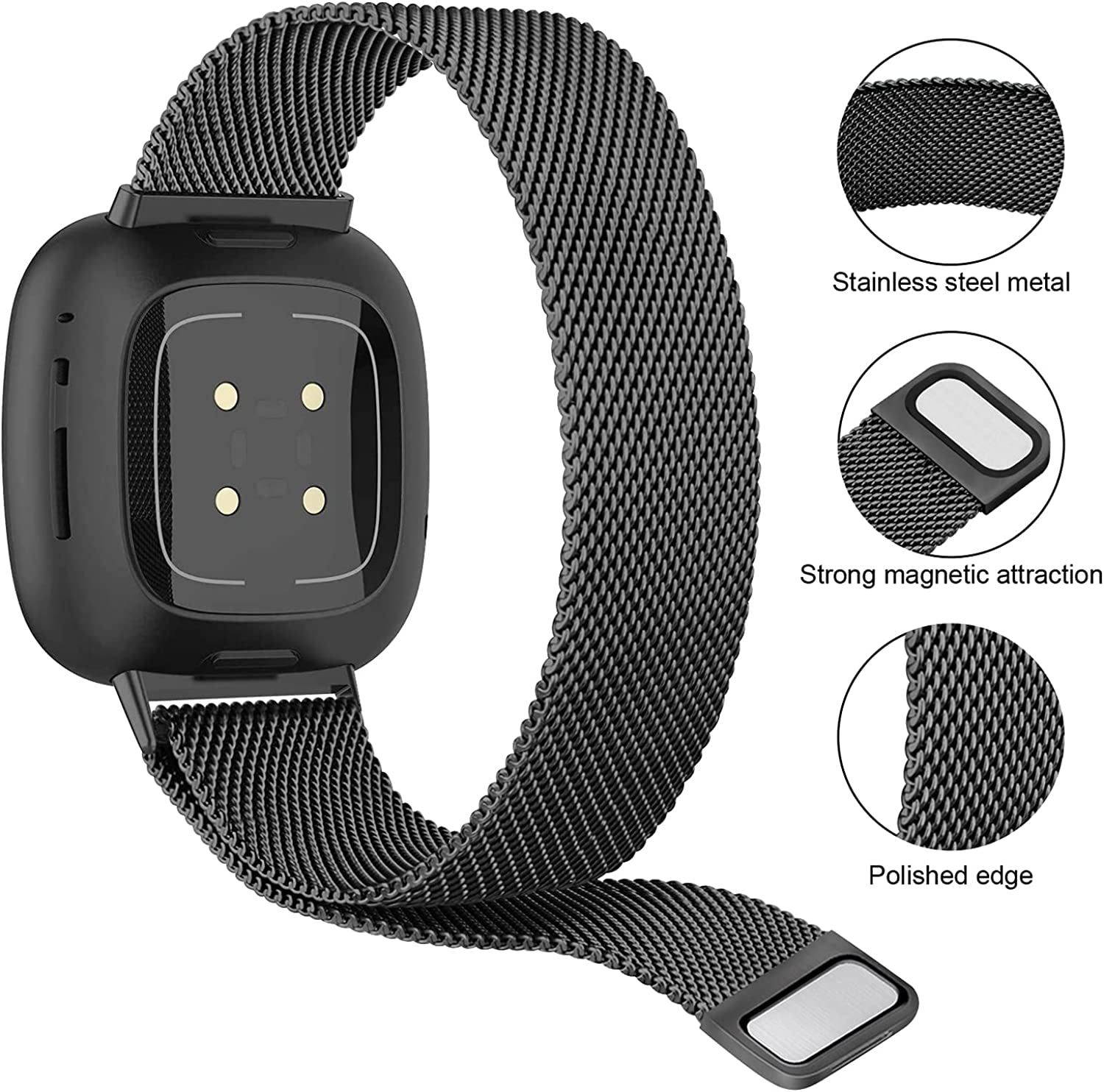 YILED Metal Bands Compatible with Fitbit Versa 3/Versa 4/Fitbit Sense/Sense 2 for Women Men, Stainless Steel Mesh Breathable Wristband Strap with Adjustable Magnet Lock  YILED   