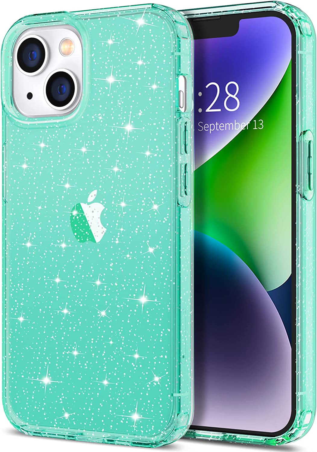 Hython Case for Iphone 14 Case Glitter, Cute Sparkly Clear Glitter Shiny Bling Sparkle Cover, Anti-Scratch Soft TPU Thin Slim Fit Shockproof Protective Phone Cases for Women Girls, Clear/Blue Glitter  Hython Green Glitter  