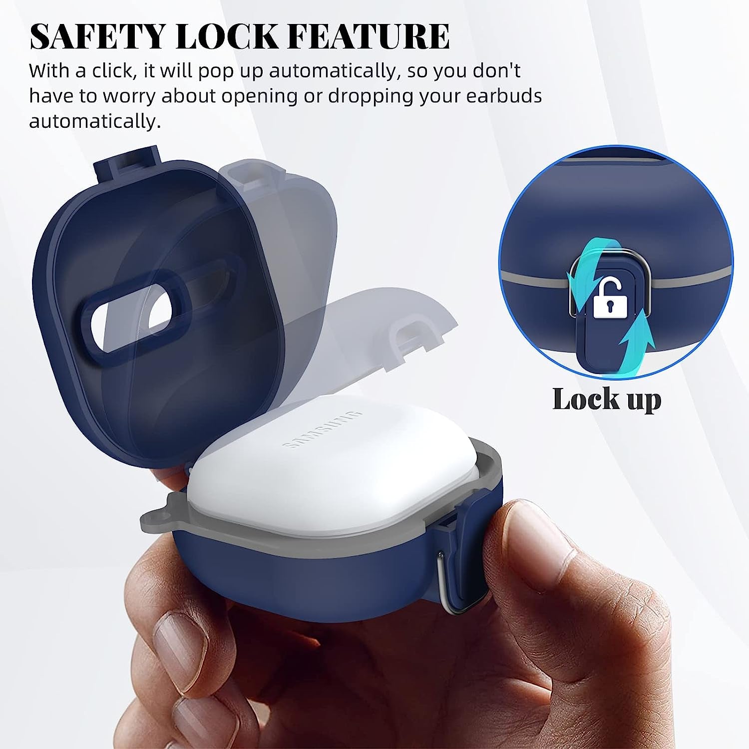 Secure Lock Case for Samsung Galaxy Buds 2 Pro/Galaxy Buds 2/Galaxy Buds Pro/Galaxy Buds Live, WOFRO Shock-Absorbing Protective Cover TPU Hard Shell with Lanyard and Keychain[One-Click Pop] (Blue)  WOFRO   