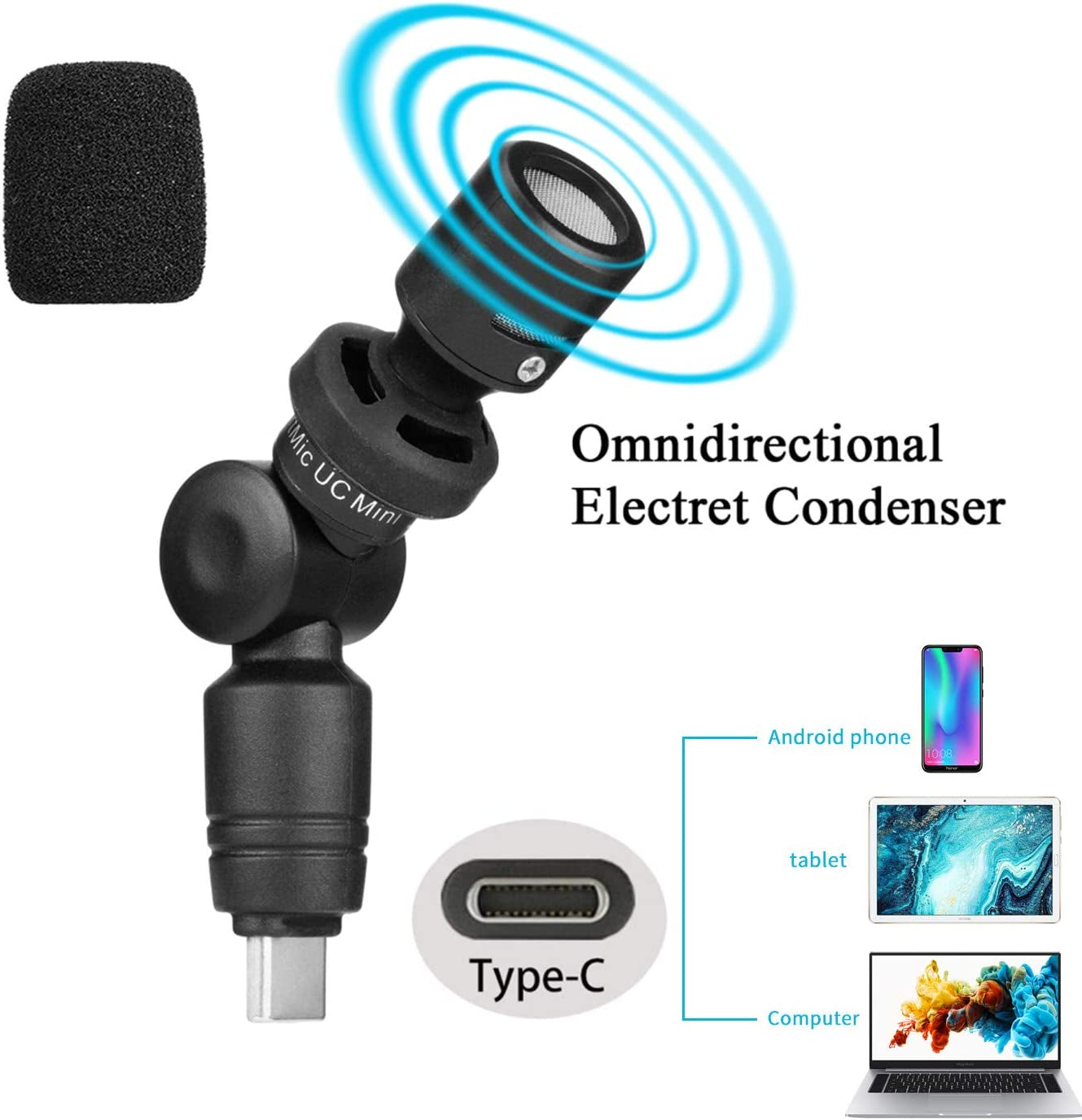 Saramonic Ultra-Compact Omnidirectional Condenser USB-C Microphone for Smartphones, Tablets & Computers (Smartmic UC Mini), Black  Saramonic   