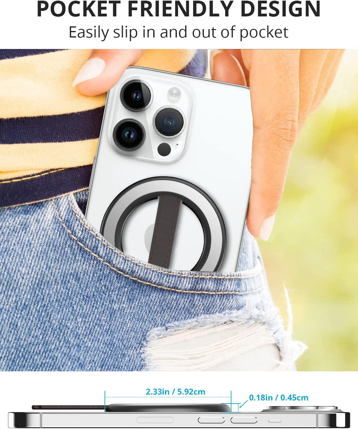 SUPMEGA Phone Grip, Phone Ring Holder with Leather Loop Finger Grip and Kickstand, Sticky Comfortable Slim Phone Finger Holder for All Phones  SUPMEGA   