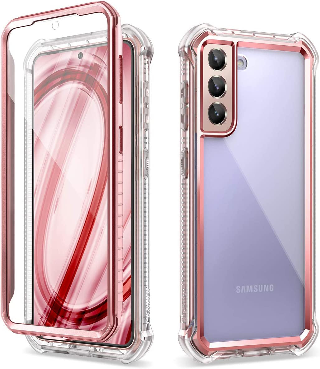 Dexnor Compatible with Samsung Galaxy S21 plus Case with Screen Protector Clear Back Cover Rugged 360 Full Body Protective Shockproof Dual Layer Defender Heavy Duty 2 in 1 Bumper for Women/Men - Gray  Dexnor Pink  