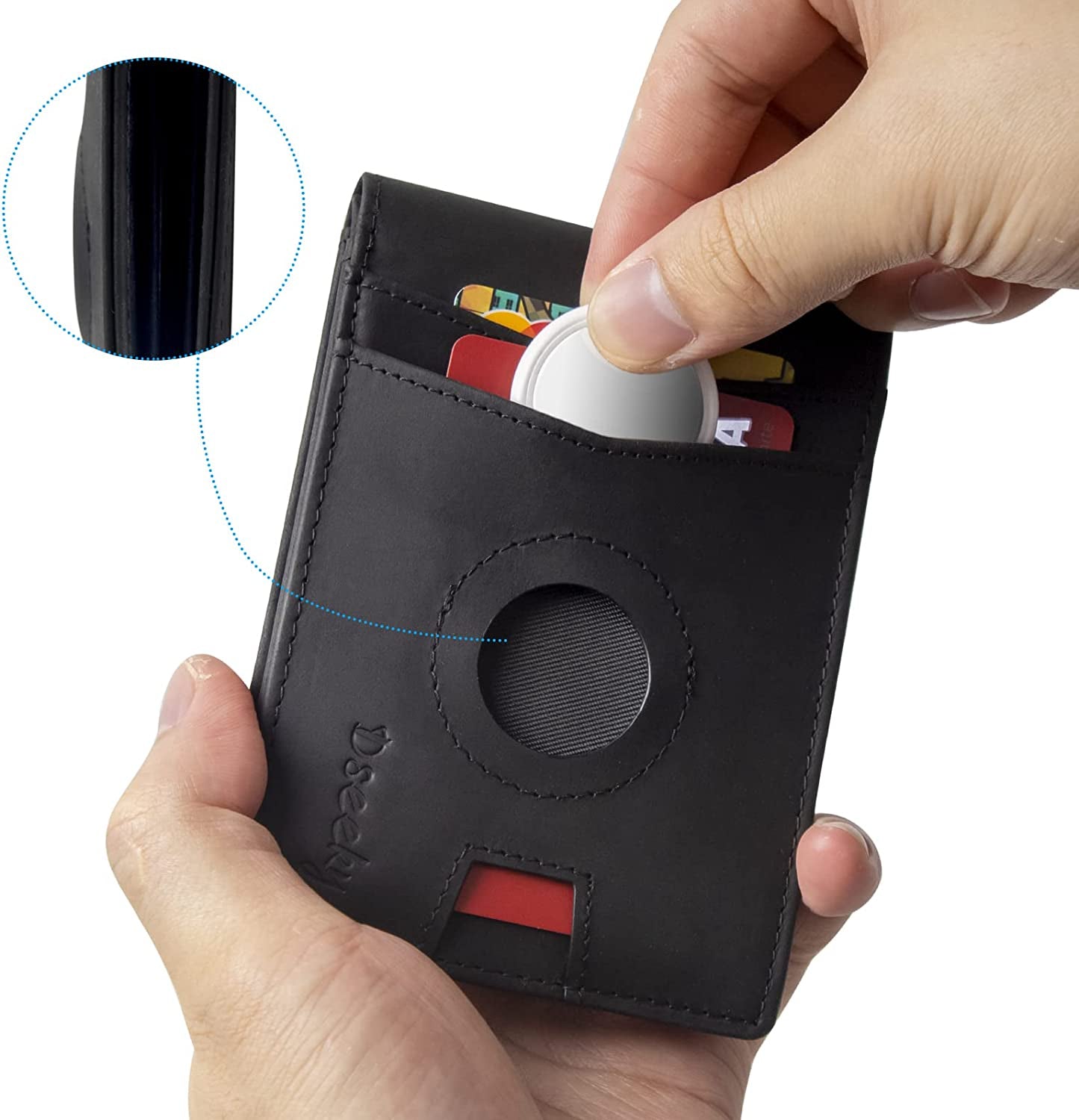 Dseeky Mens Slim Bifold Wallet Multi-Function Wallet Slim Simple Leather Wallet for Airtag Oscar,Genuine Crazy Horse Leather(Black)  Dseeky   