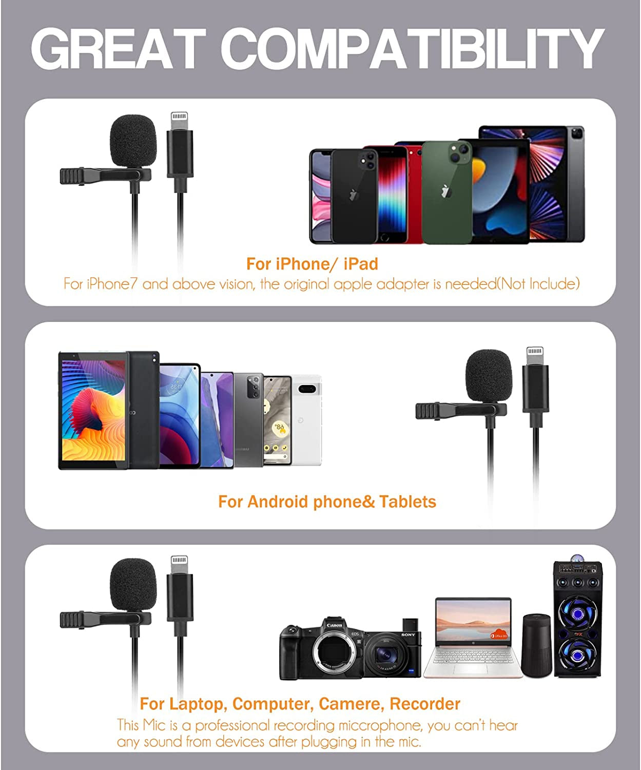 Enbiawit Professional Lavalier Microphone for Iphone, Condenser Microphone for Phone Recording and Video Recording, Lavalier Microphone for Youtube, Interviews, Meetings, and with Iphone/Ipad/Ipod  Enbiawit   